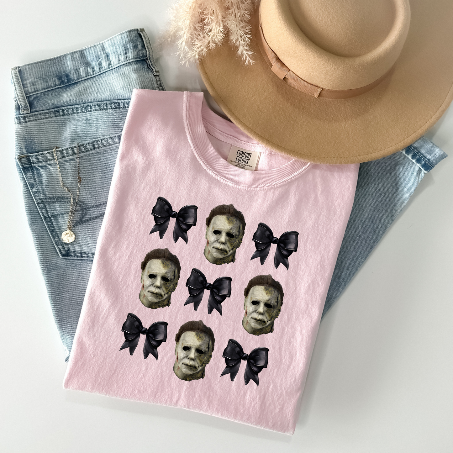 Michael Myers Mask & Bow T-Shirt - WaveBerry Threads