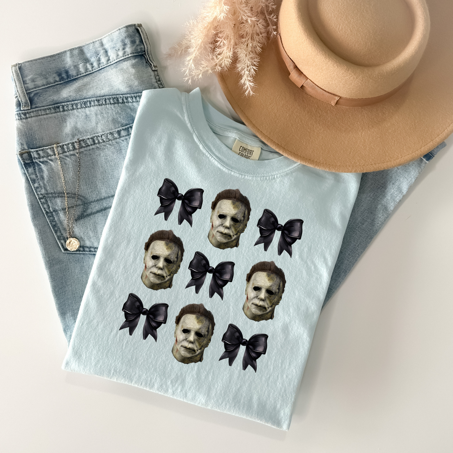 Michael Myers Mask & Bow T-Shirt - WaveBerry Threads