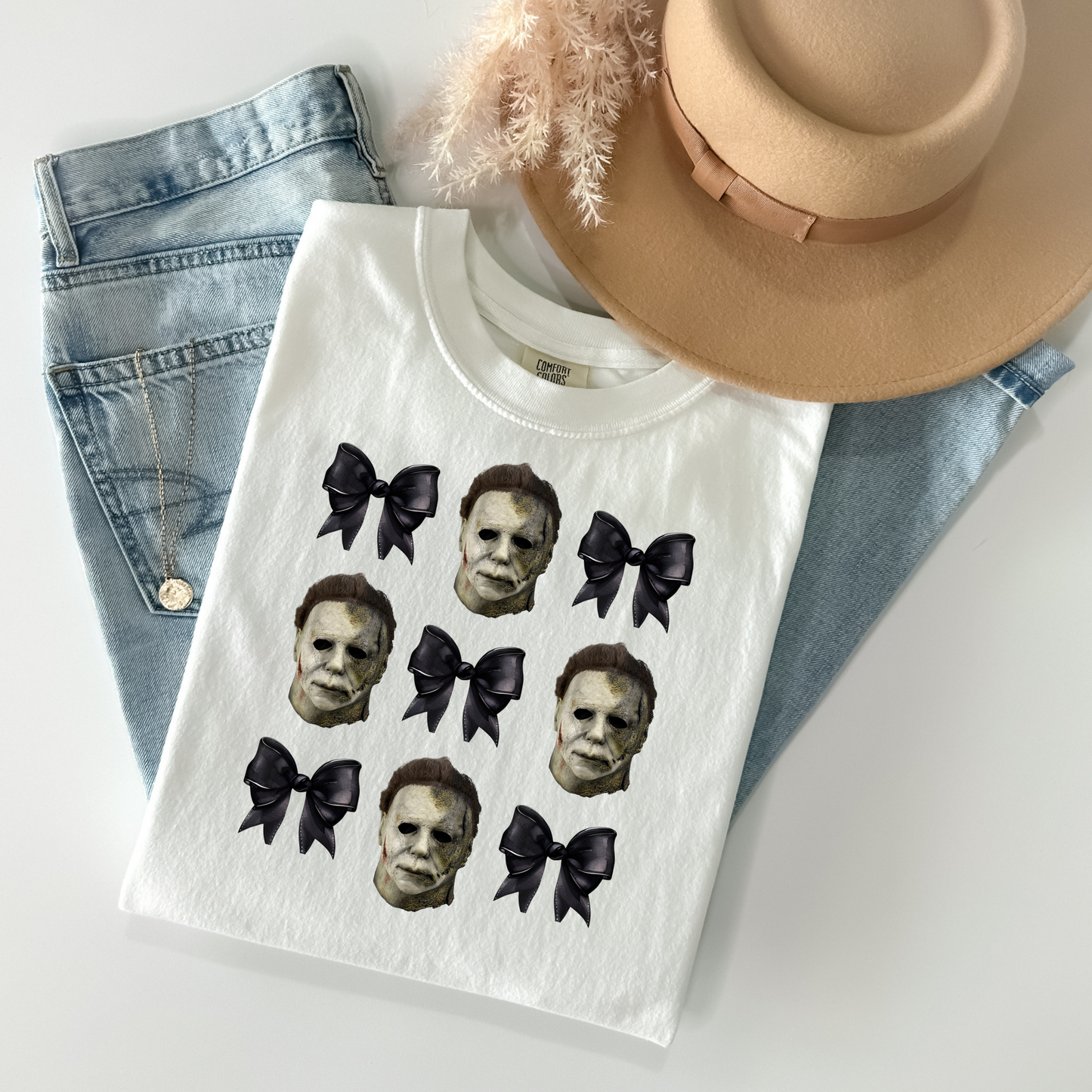 Michael Myers Mask & Bow T-Shirt - WaveBerry Threads