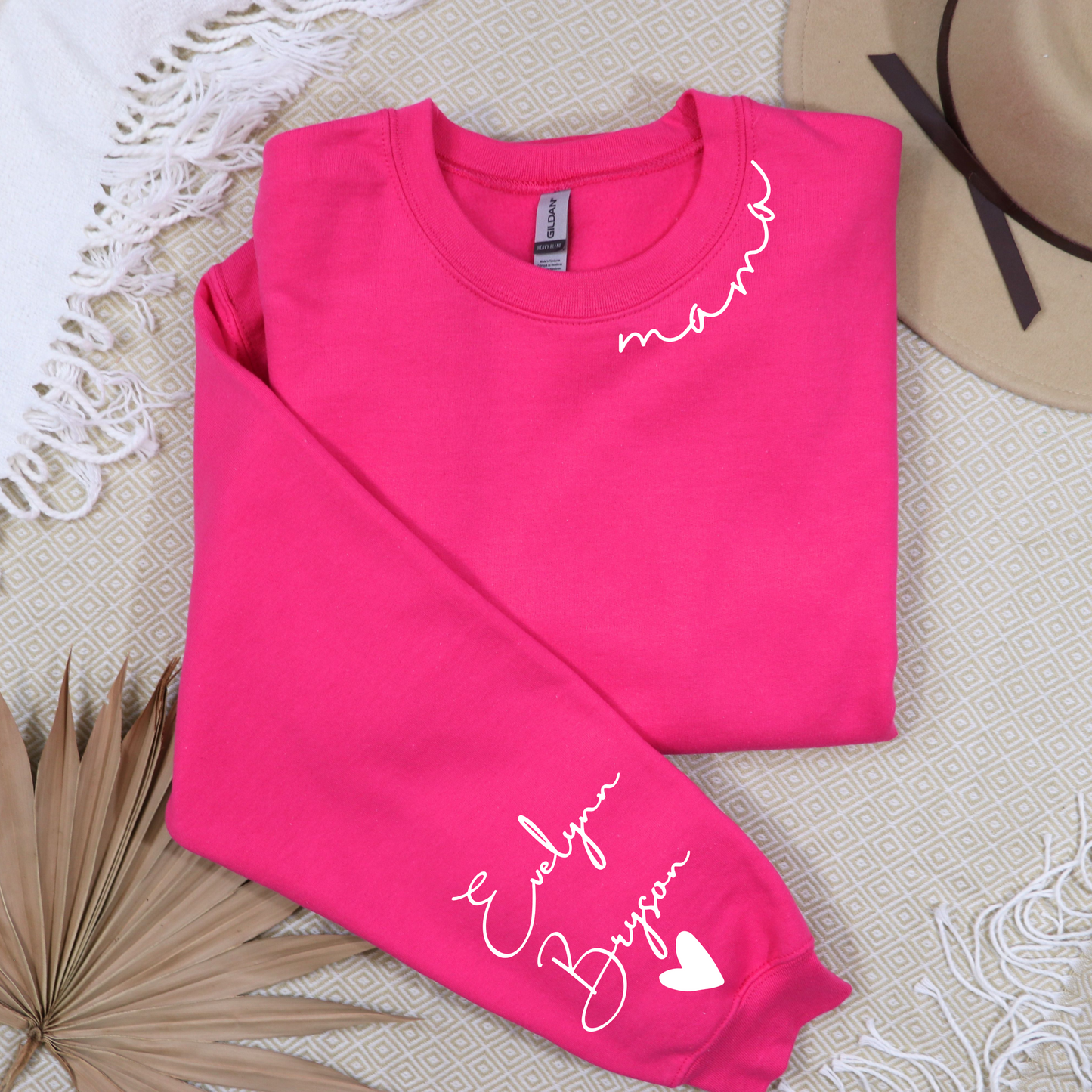 Custom Mama Sweatshirt With Kids Names On Sleeve - WaveBerry Threads