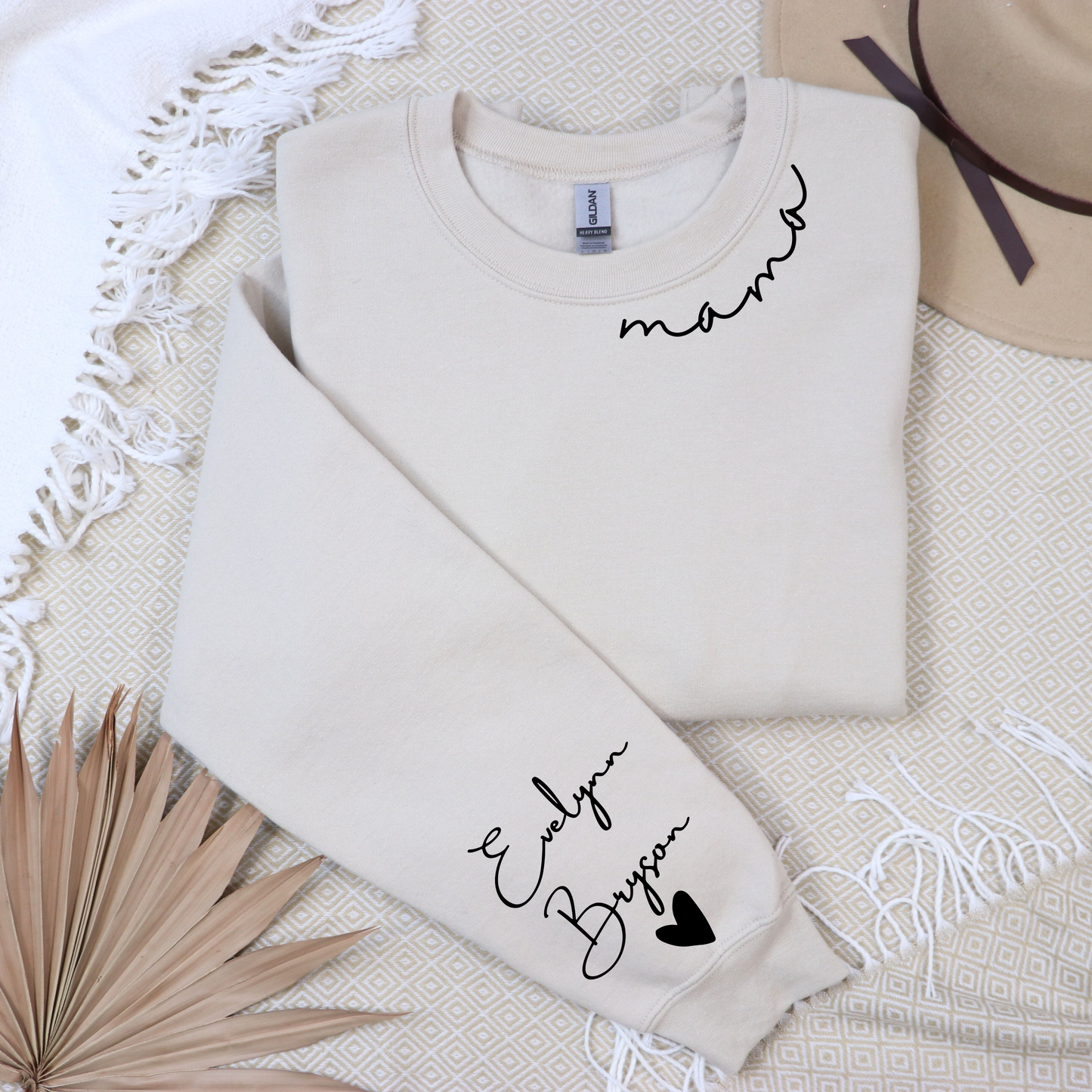 Custom Mama Sweatshirt With Kids Names On Sleeve - WaveBerry Threads