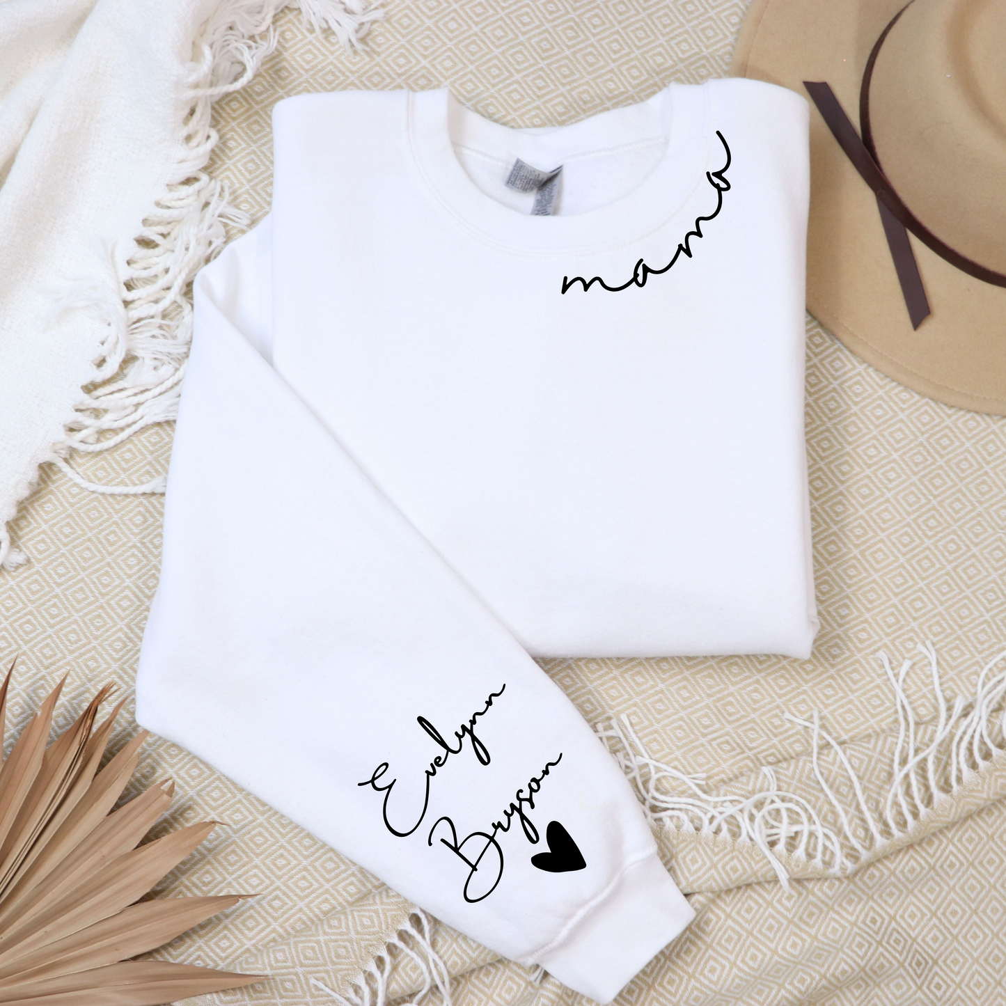 Custom Mama Sweatshirt With Kids Names On Sleeve - WaveBerry Threads