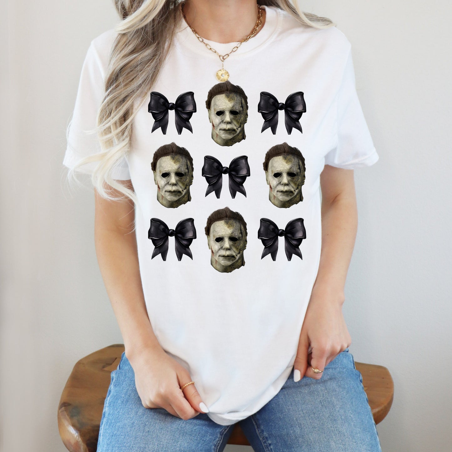 Michael Myers Mask & Bow T-Shirt - WaveBerry Threads