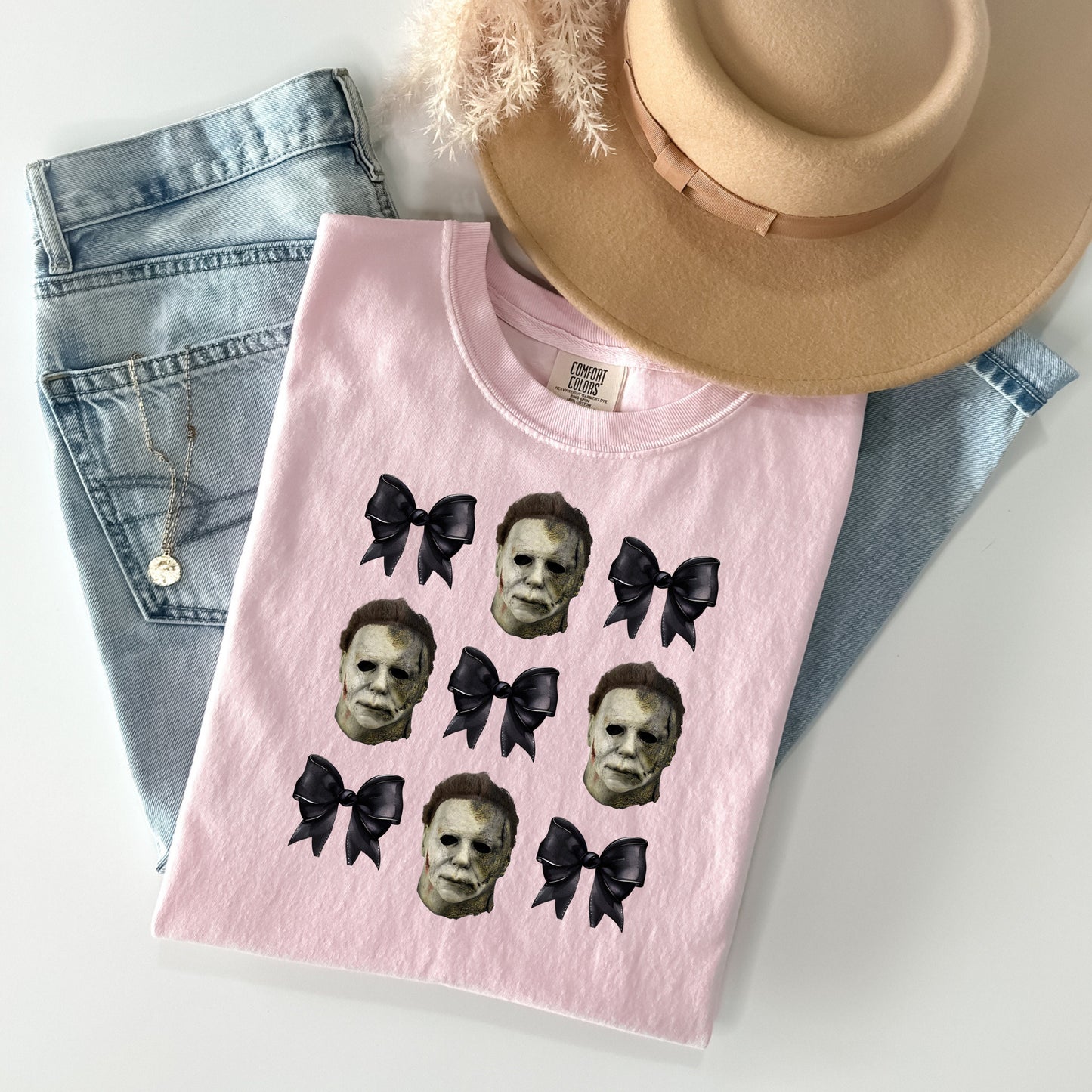Michael Myers Mask & Bow T-Shirt - WaveBerry Threads