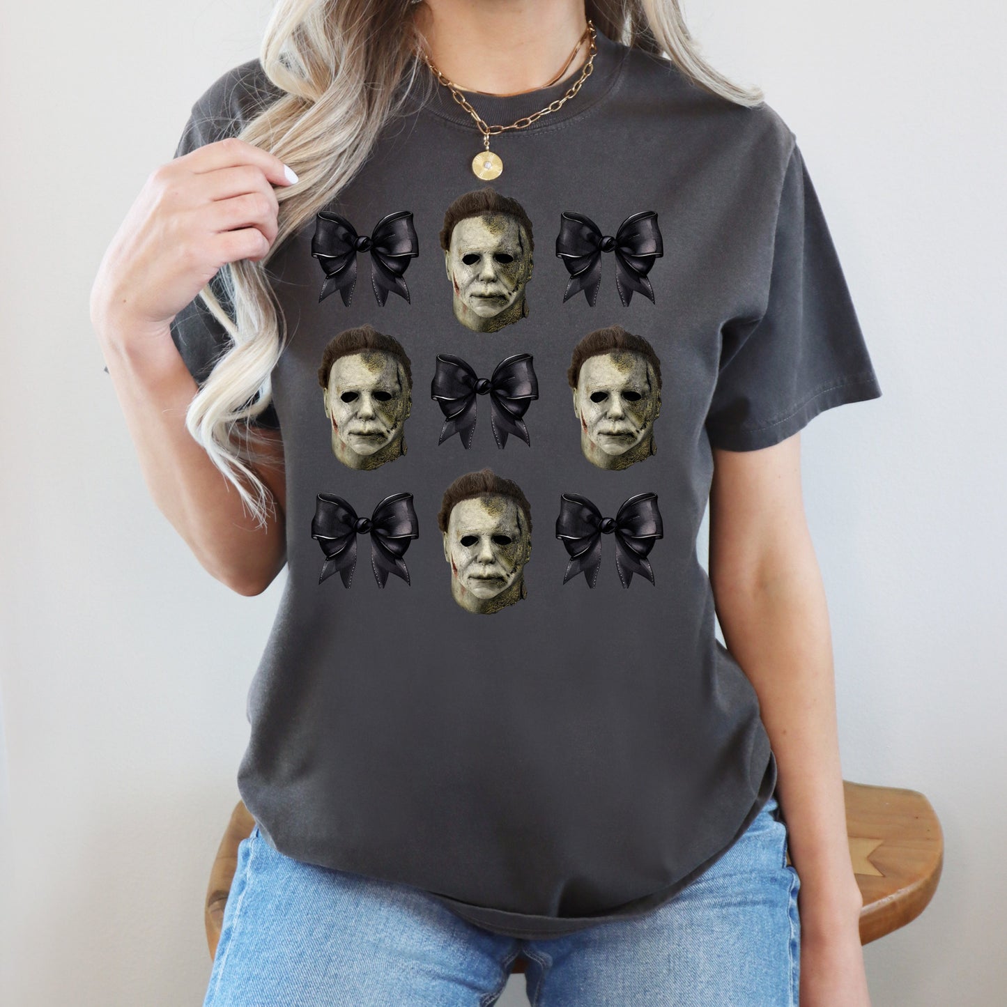 Michael Myers Mask & Bow T-Shirt - WaveBerry Threads