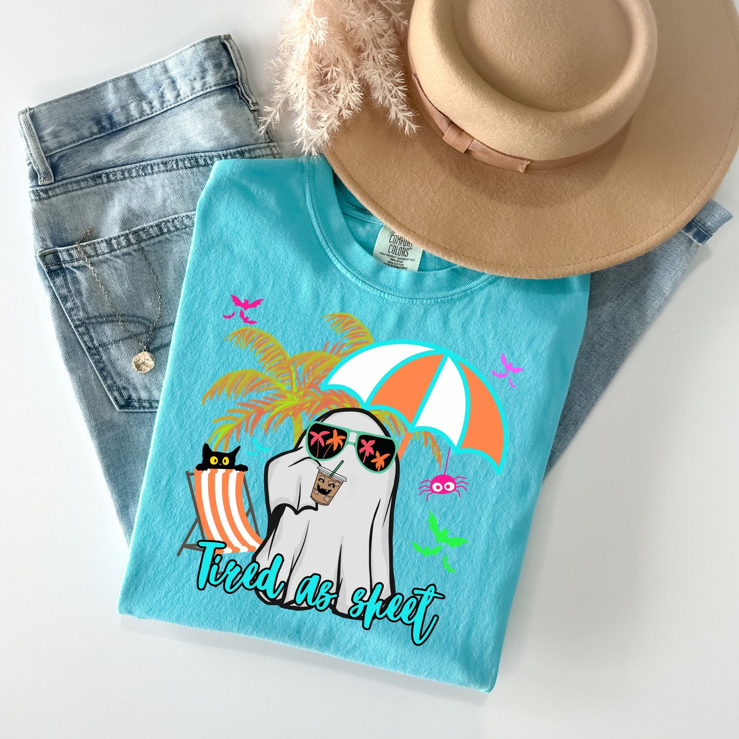 Tired As Sheet Summer Ghost T-Shirt - WaveBerry Threads