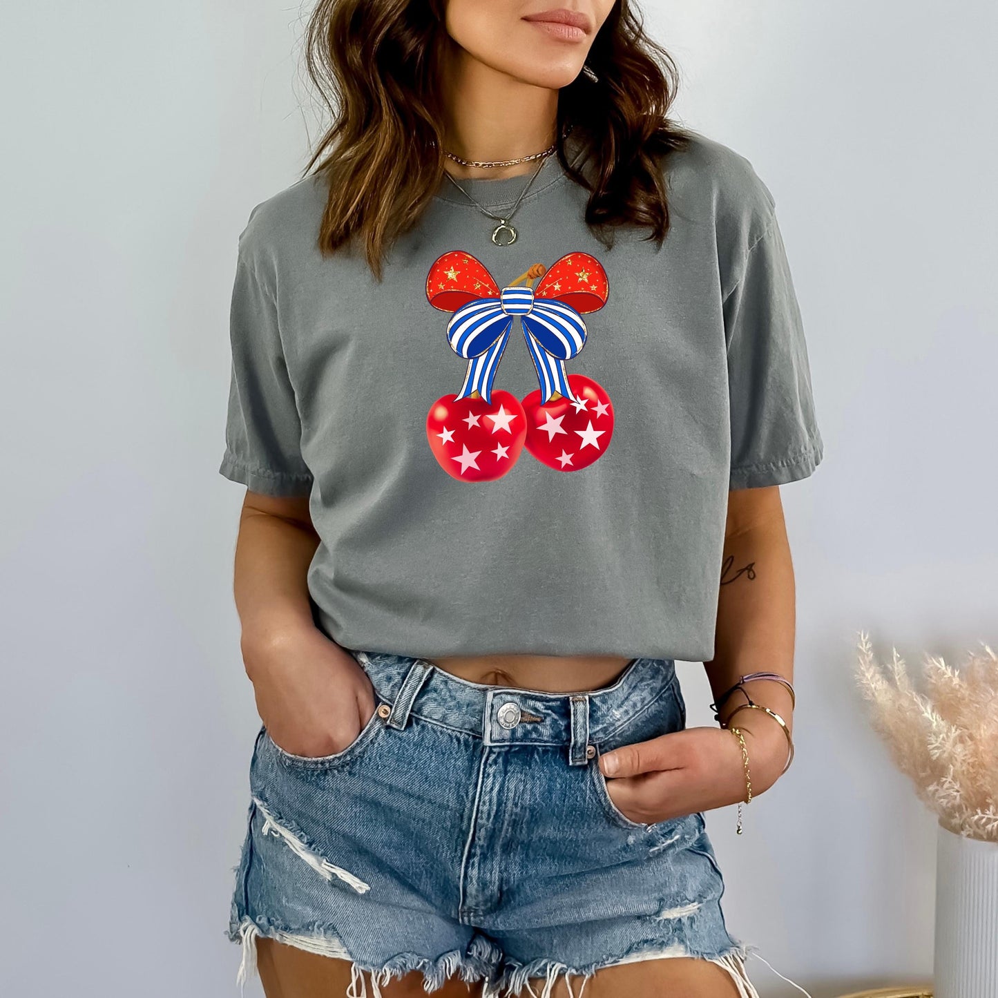 Coquette Patriotic Cherries T-Shirt - WaveBerry Threads
