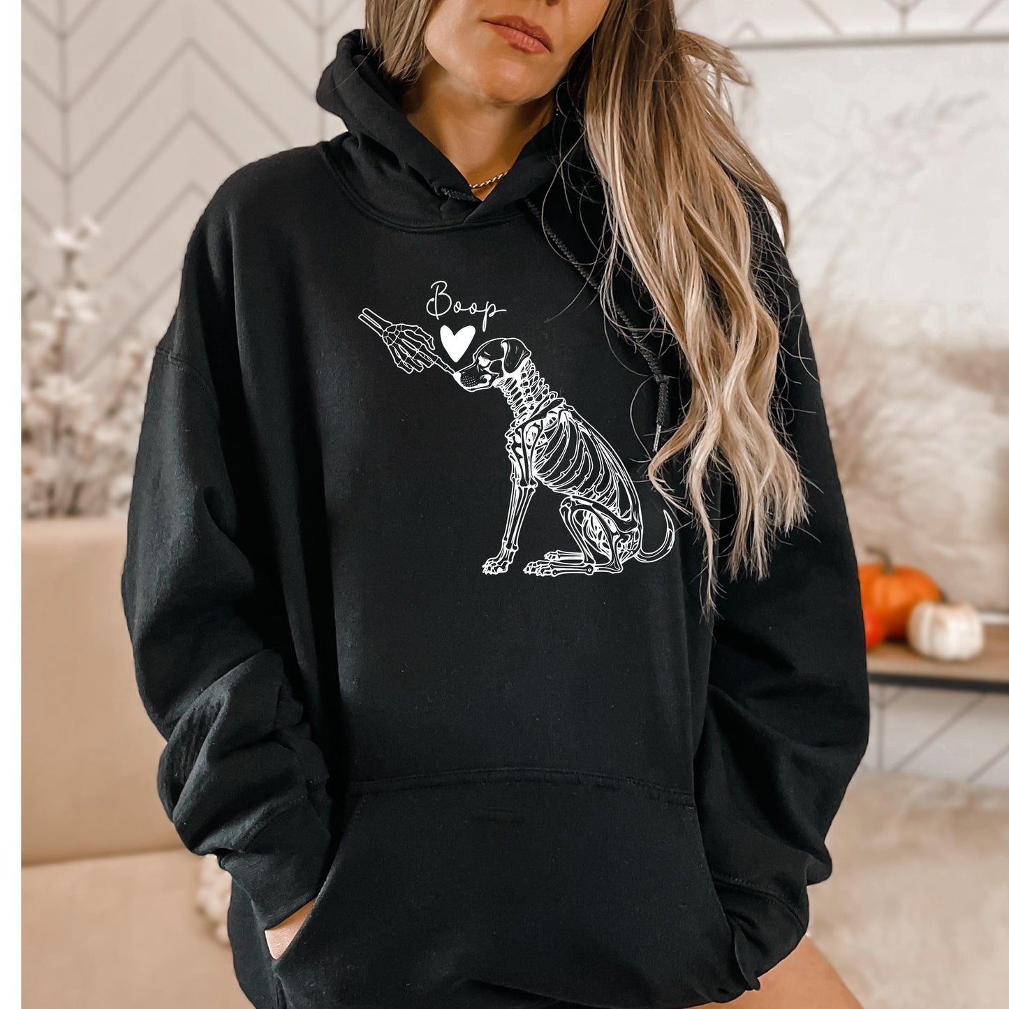 Skeleton Dog Boop Halloween Hoodie - WaveBerry Threads