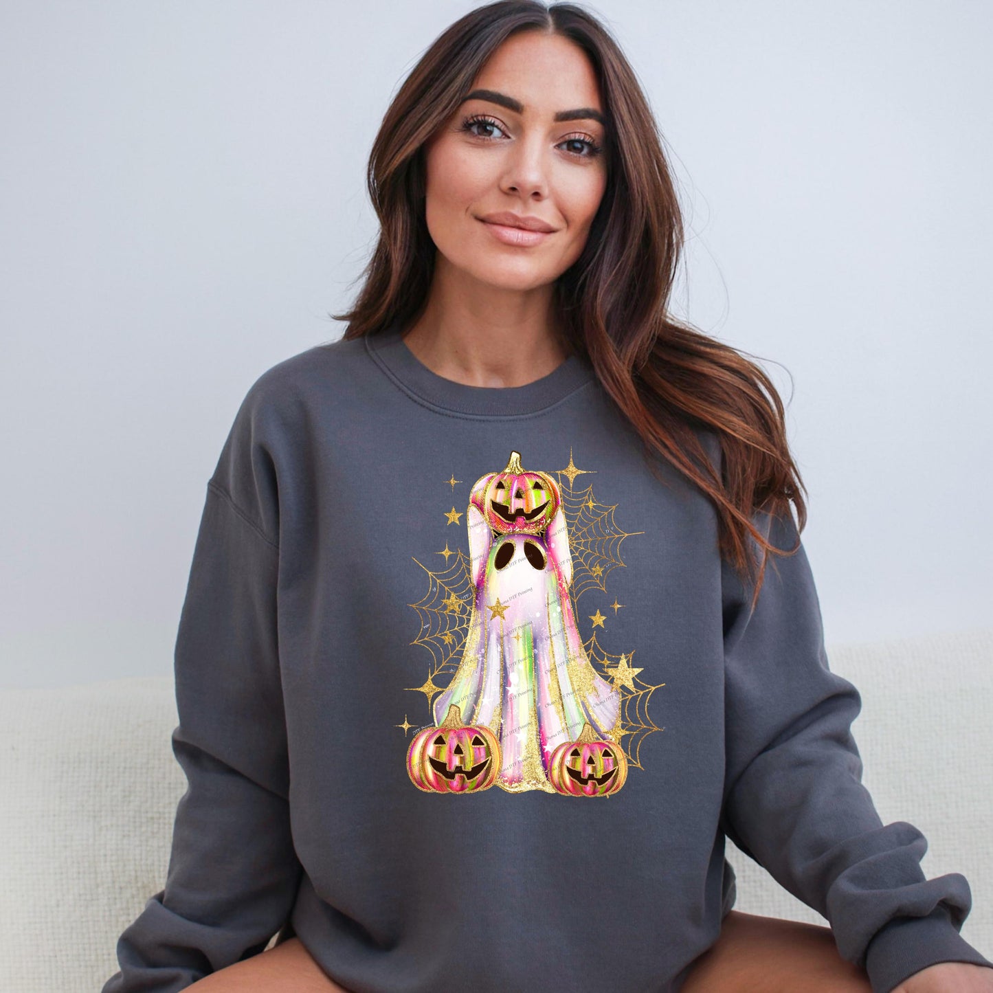 Glitter Ghost Pumpkin Crewneck Sweatshirt - WaveBerry Threads