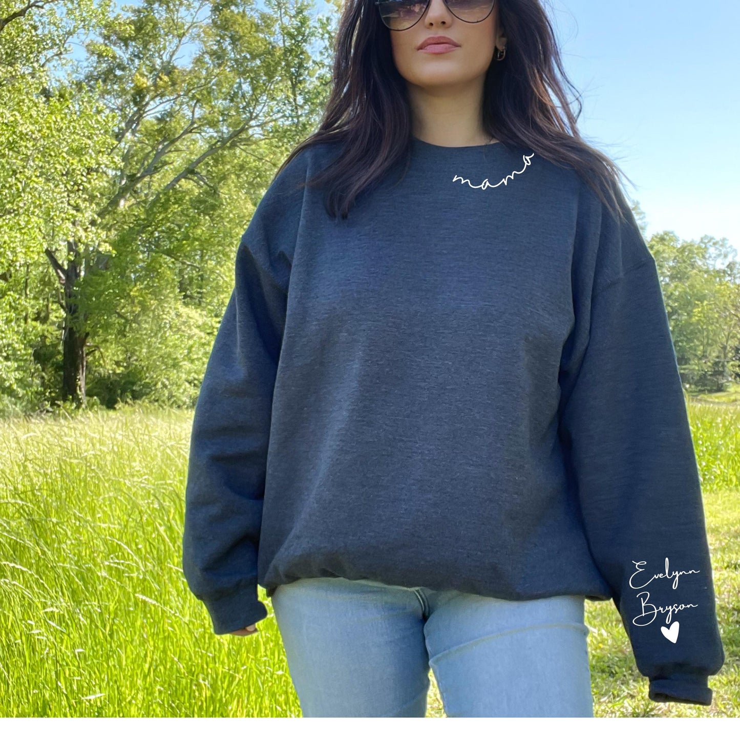 Custom Mama Sweatshirt With Kids Names On Sleeve - WaveBerry Threads