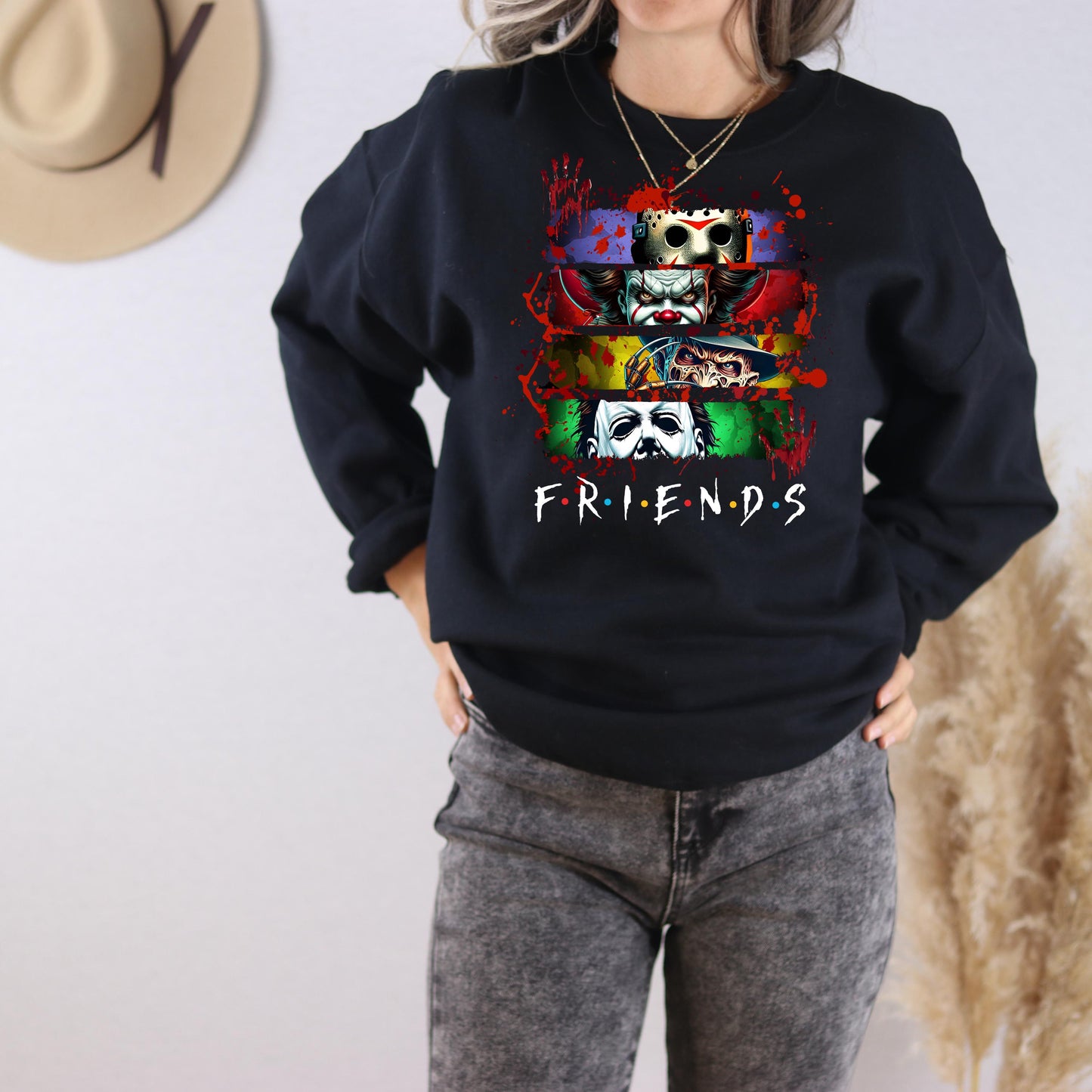 Horror Movie Friends Crewneck Sweatshirt - WaveBerry Threads