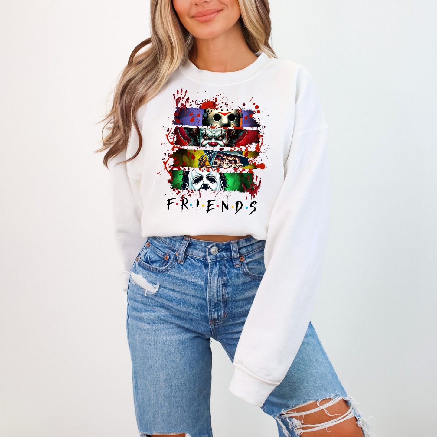 Horror Movie Friends Crewneck Sweatshirt - WaveBerry Threads