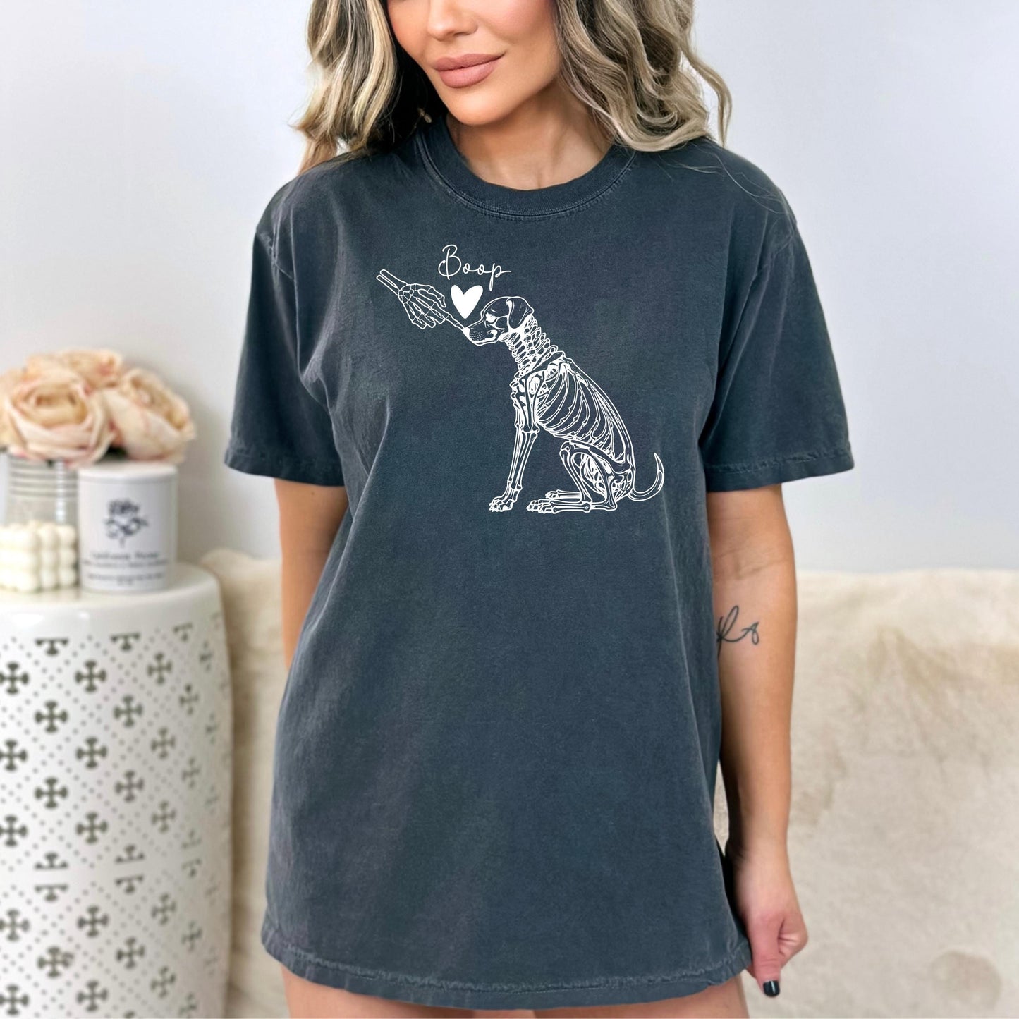 Skeleton Dog Boop Halloween T-Shirt - WaveBerry Threads