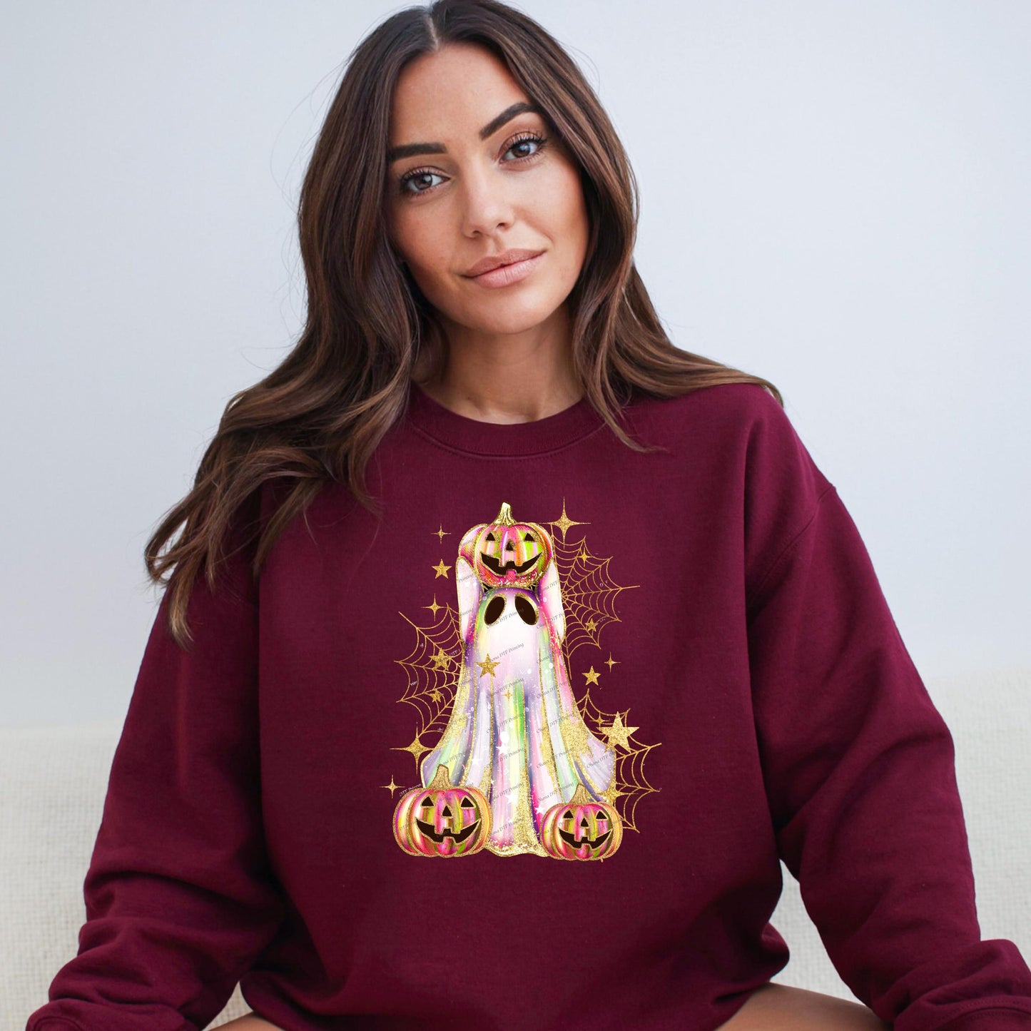 Glitter Ghost Pumpkin Crewneck Sweatshirt - WaveBerry Threads
