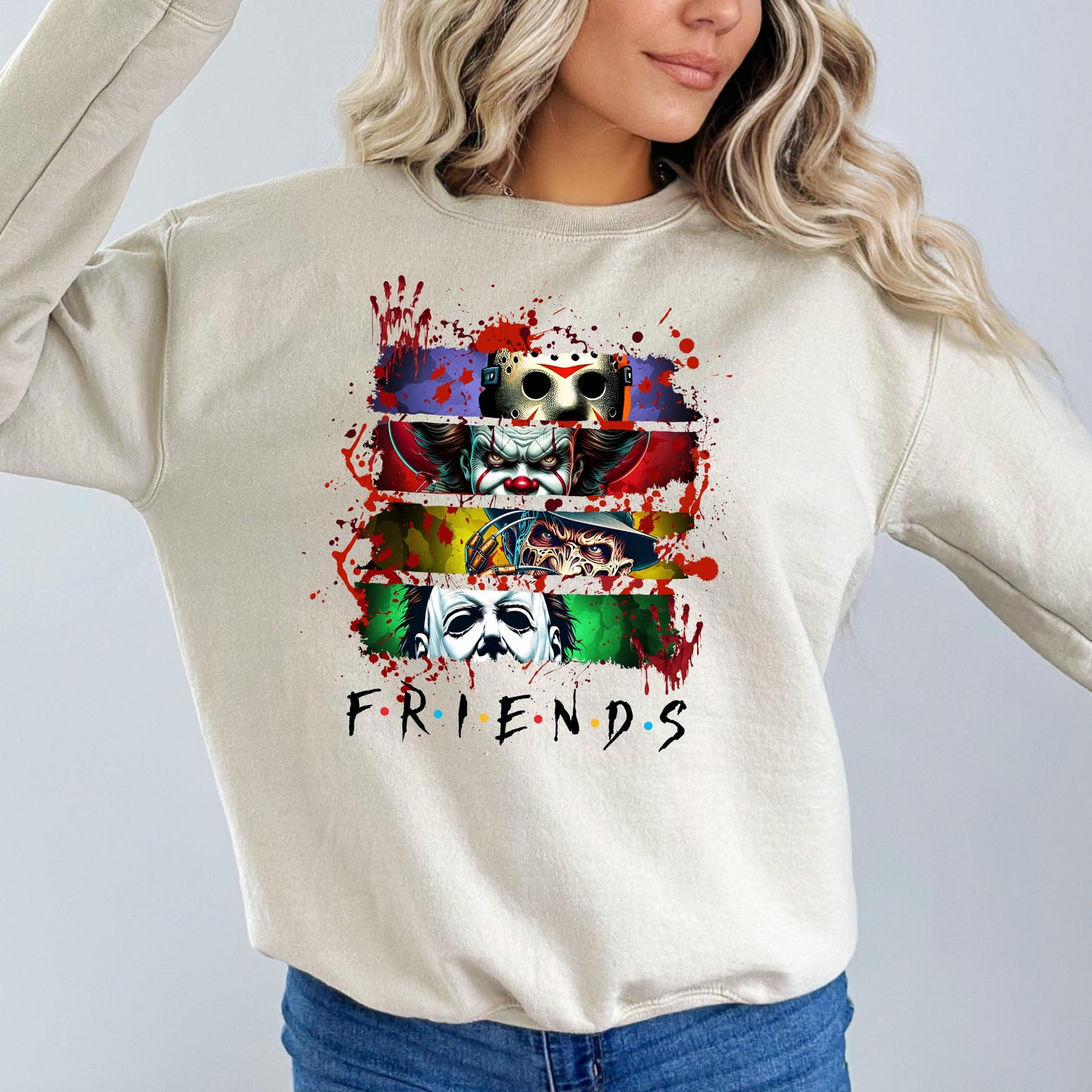 Horror Movie Friends Crewneck Sweatshirt - WaveBerry Threads