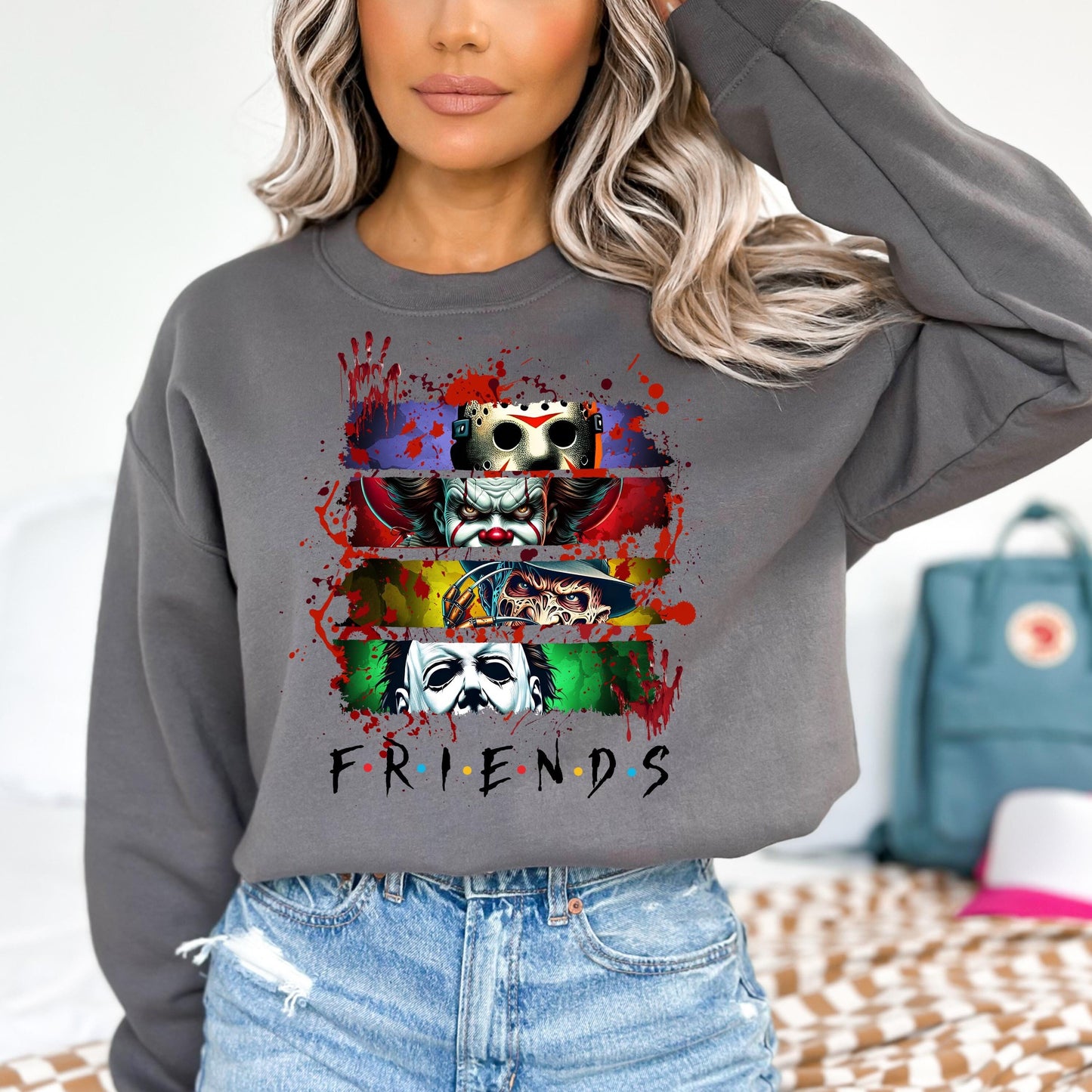 Horror Movie Friends Crewneck Sweatshirt - WaveBerry Threads