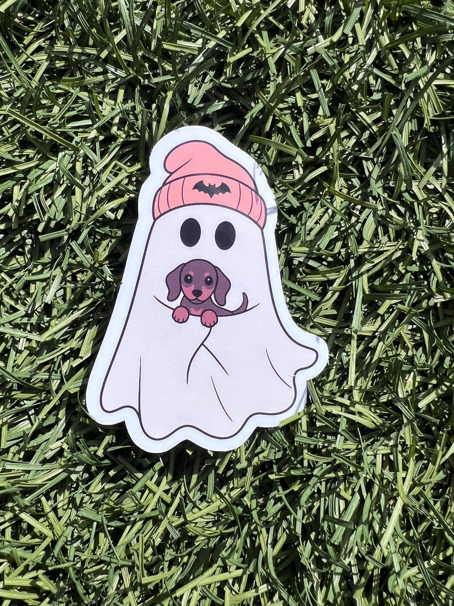 Cute Ghost Dachshund Sticker – Spooky Season Dog Lover Decal, Water-Resistant, 2” or 3”