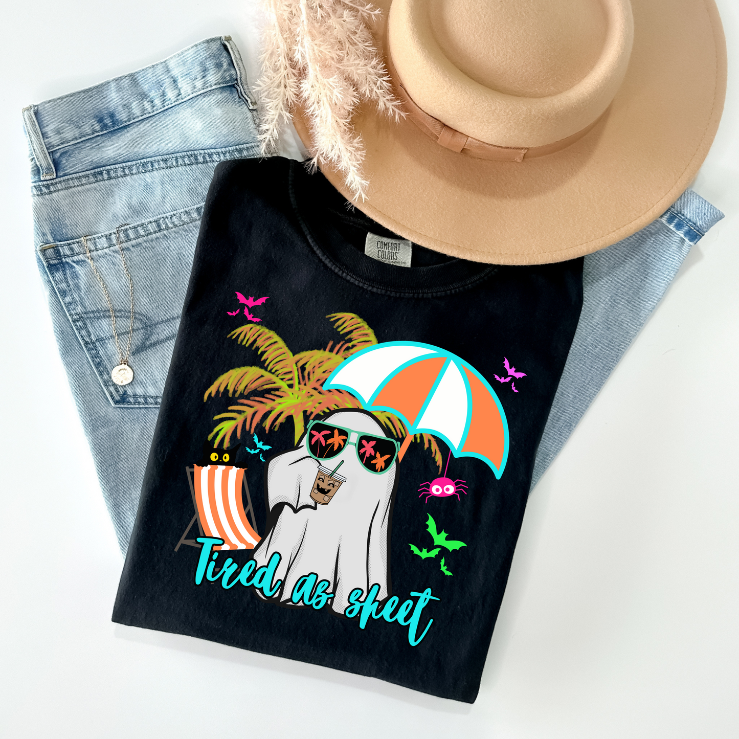 Tired As Sheet Summer Ghost T-Shirt - WaveBerry Threads