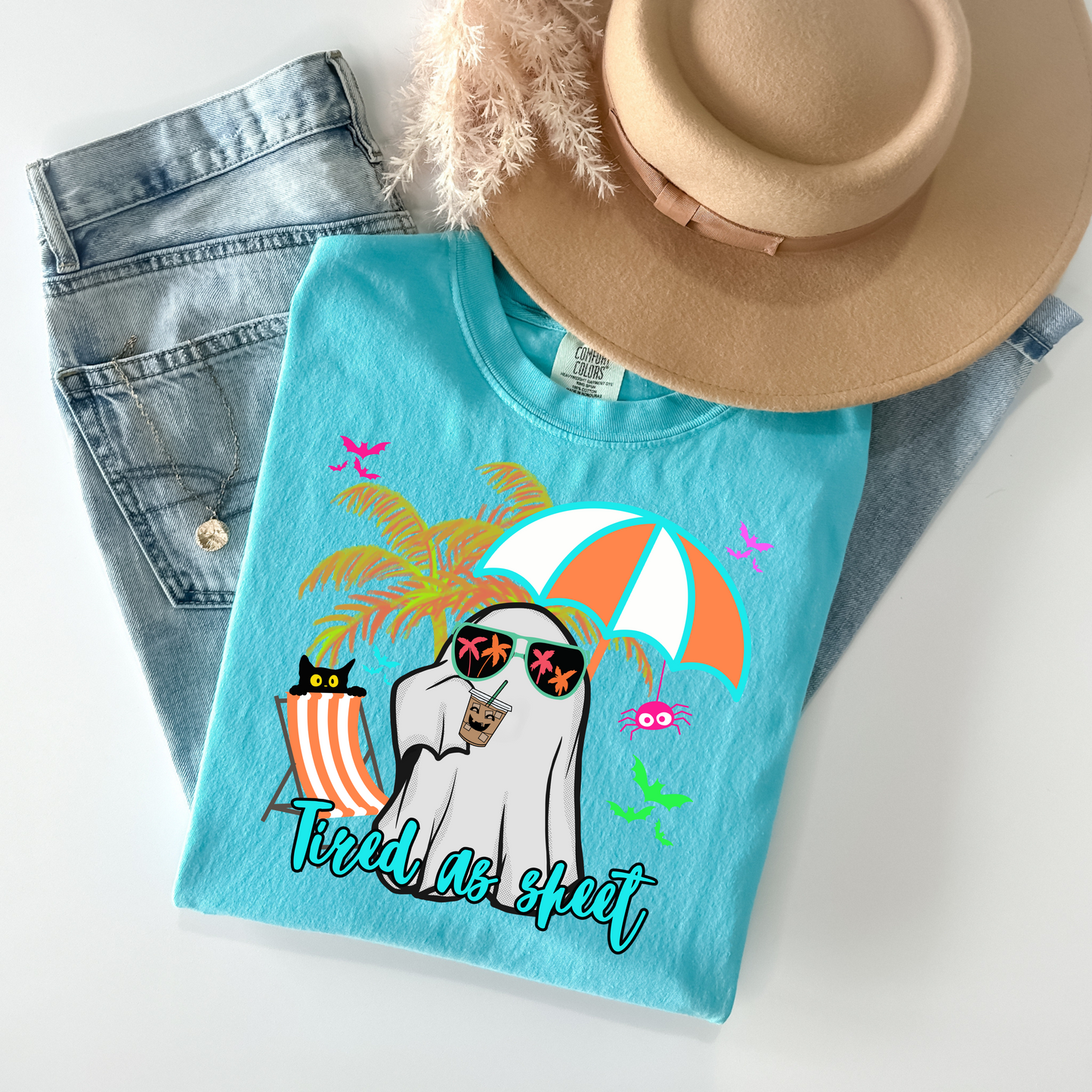 Tired As Sheet Summer Ghost T-Shirt - WaveBerry Threads