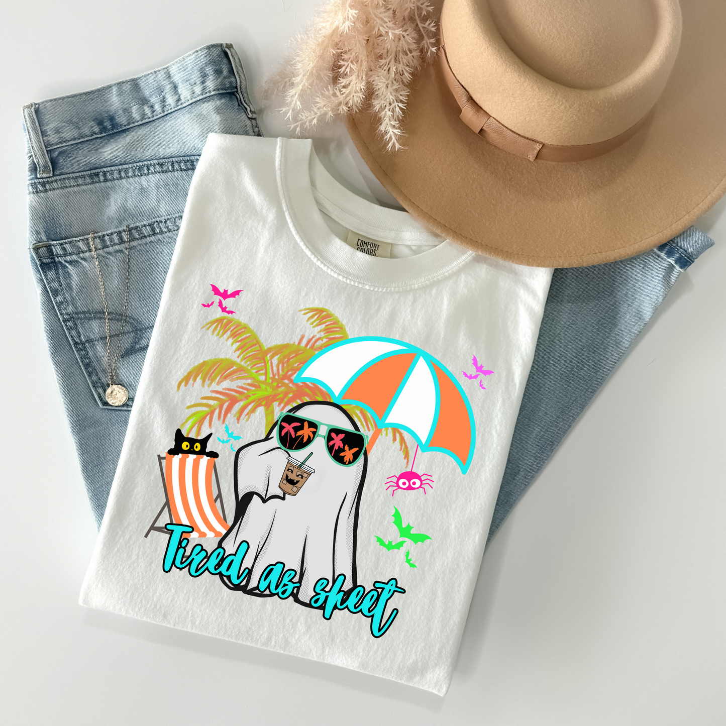 Tired As Sheet Summer Ghost T-Shirt - WaveBerry Threads