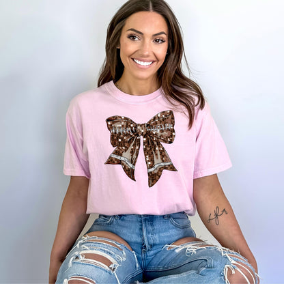 Football Bow Faux Glitter Coquette Shirt - WaveBerry Threads