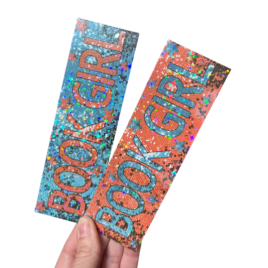 BOOK GIRL Bookmark Set (Double-sided) – Sparkly Showgirl-Inspired Bookmarks, Glitter Holographic Reading Gift for Swifties & Book Lovers