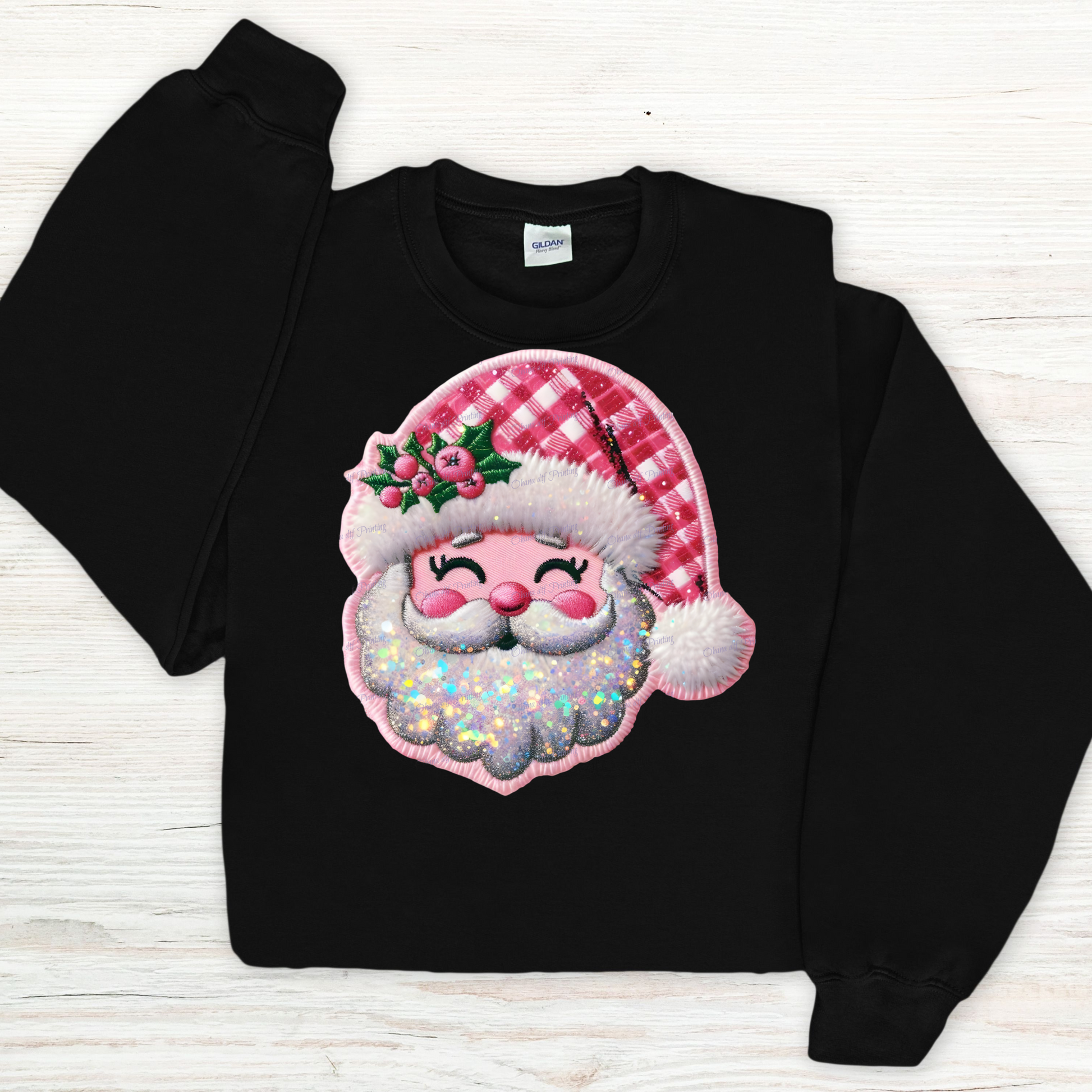 Santa Faux Embroidered Christmas Crewneck Sweatshirt - WaveBerry Threads