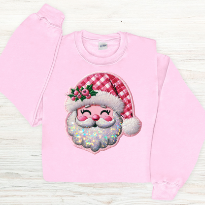 Santa Faux Embroidered Christmas Crewneck Sweatshirt - WaveBerry Threads