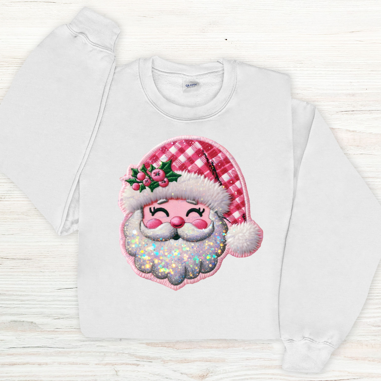 Santa Faux Embroidered Christmas Crewneck Sweatshirt - WaveBerry Threads