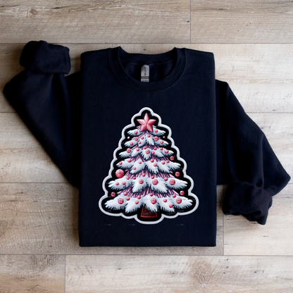 Faux Embroidered Christmas Tree Crewneck Sweatshirt - WaveBerry Threads