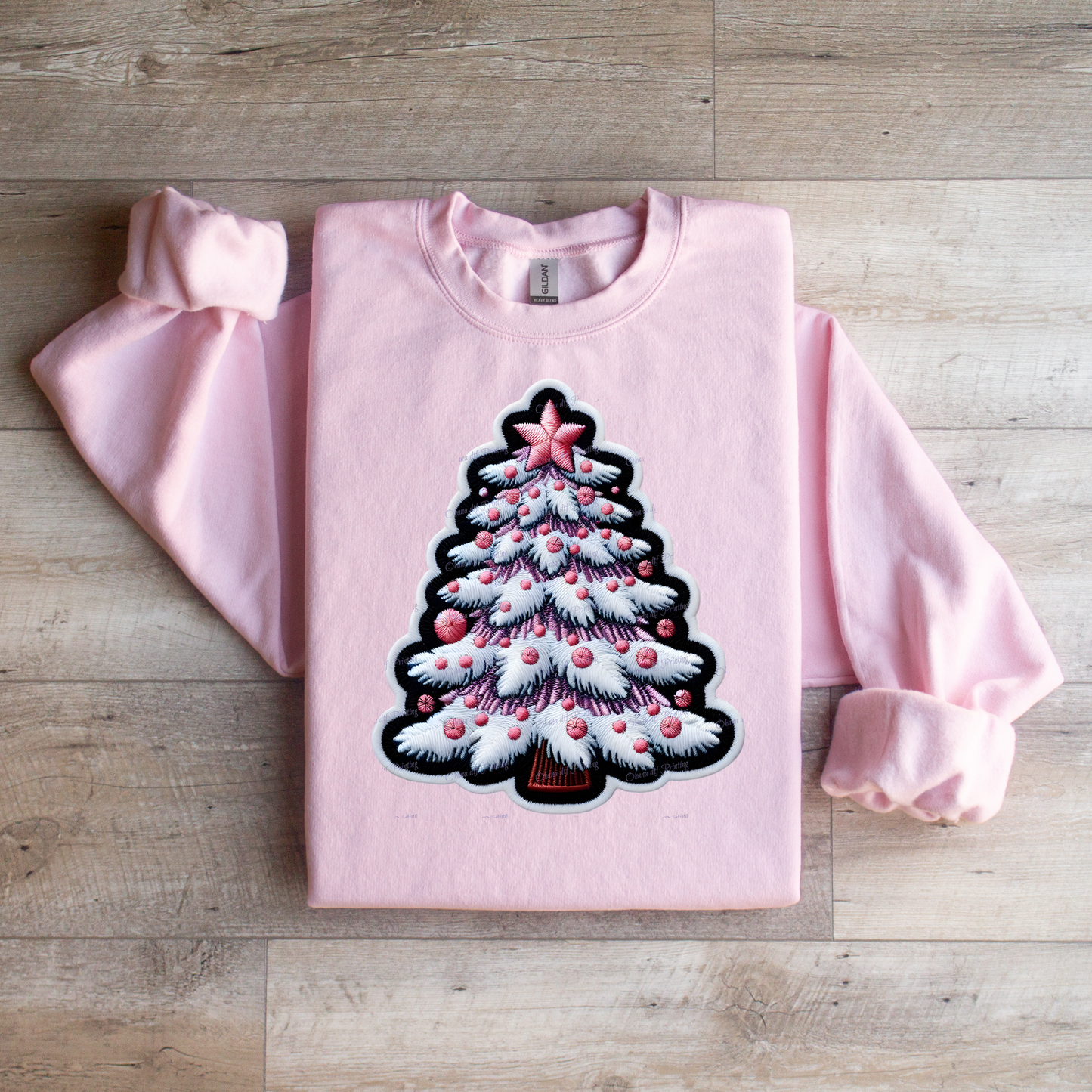 Faux Embroidered Christmas Tree Crewneck Sweatshirt - WaveBerry Threads