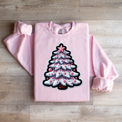 Faux Embroidered Christmas Tree Crewneck Sweatshirt - WaveBerry Threads