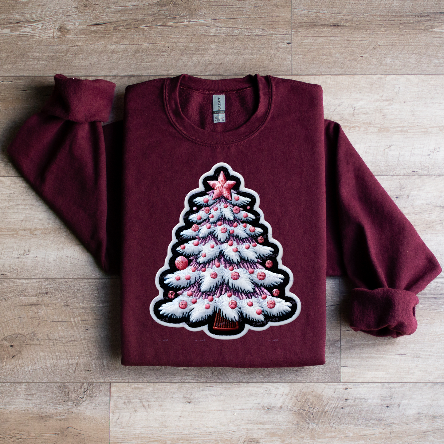 Faux Embroidered Christmas Tree Crewneck Sweatshirt - WaveBerry Threads