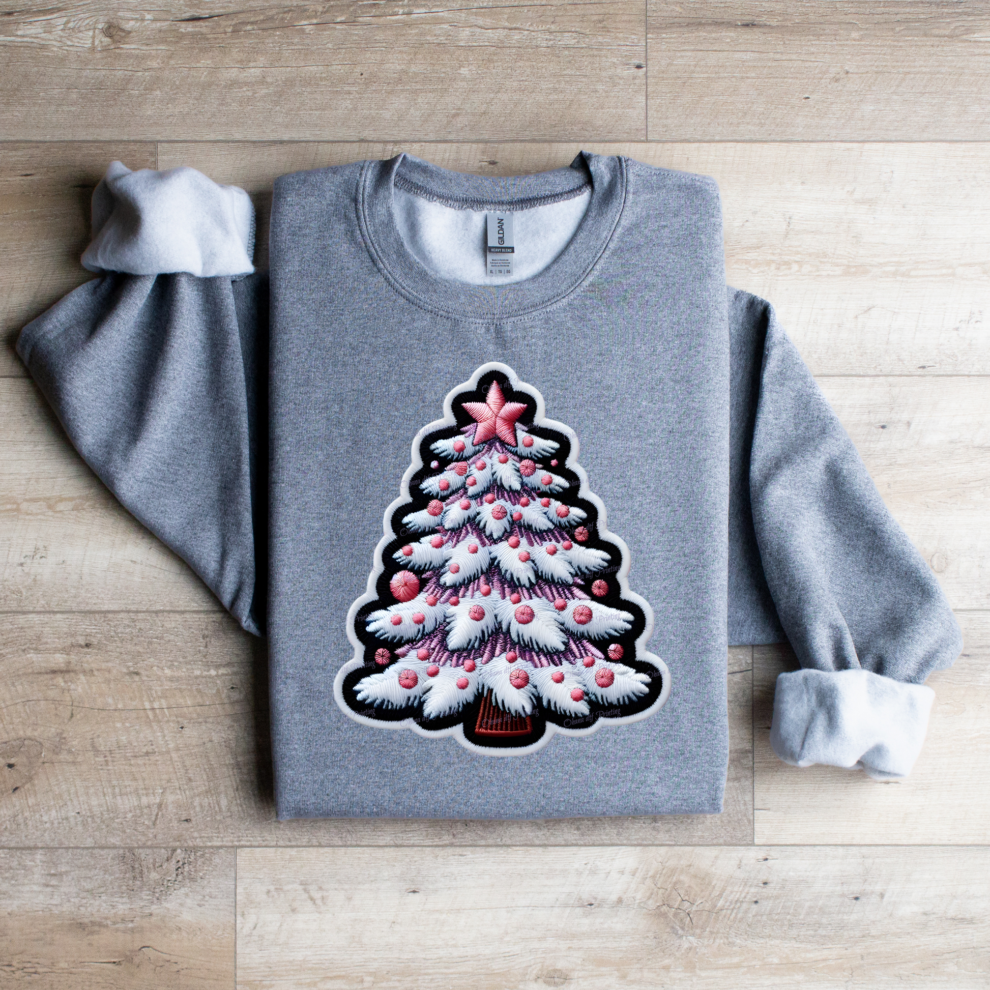 Faux Embroidered Christmas Tree Crewneck Sweatshirt - WaveBerry Threads