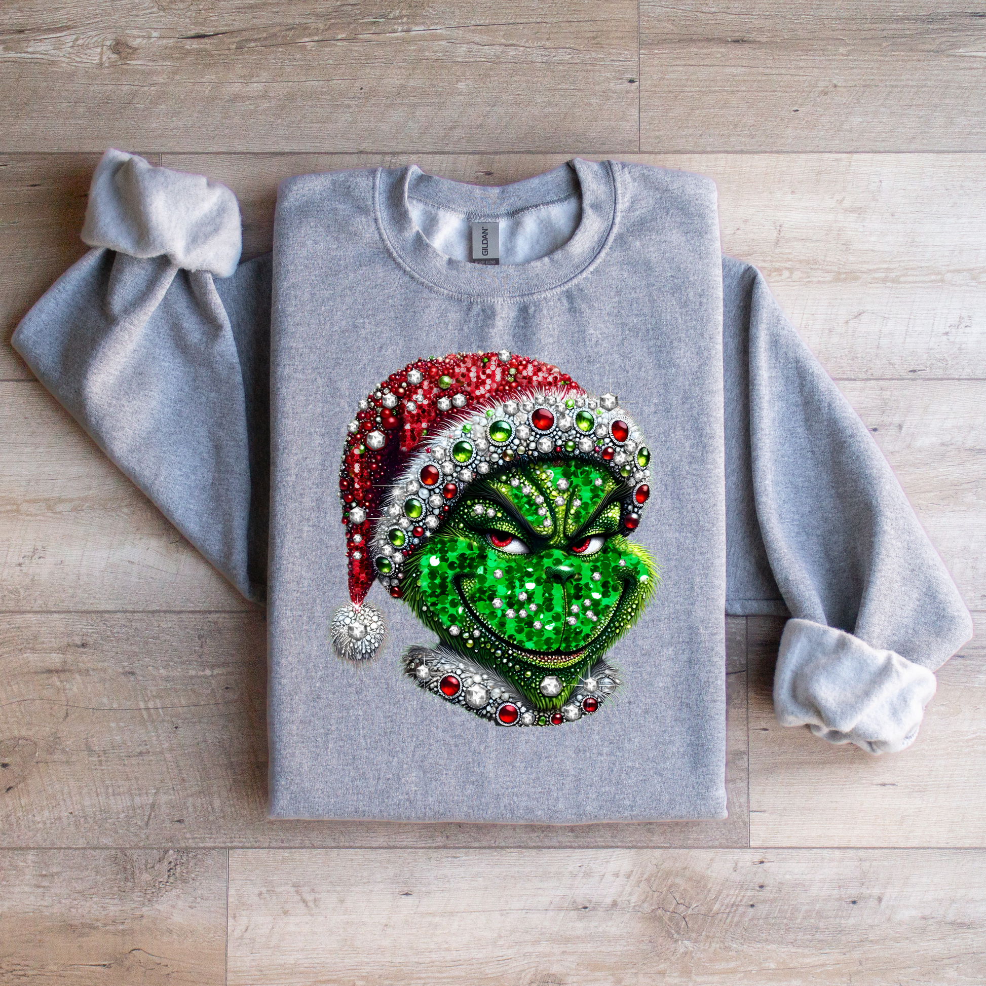 Grinch Faux Rhinestone Sweatshirt - WaveBerry Threads