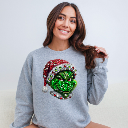 Grinch Faux Rhinestone Sweatshirt - WaveBerry Threads