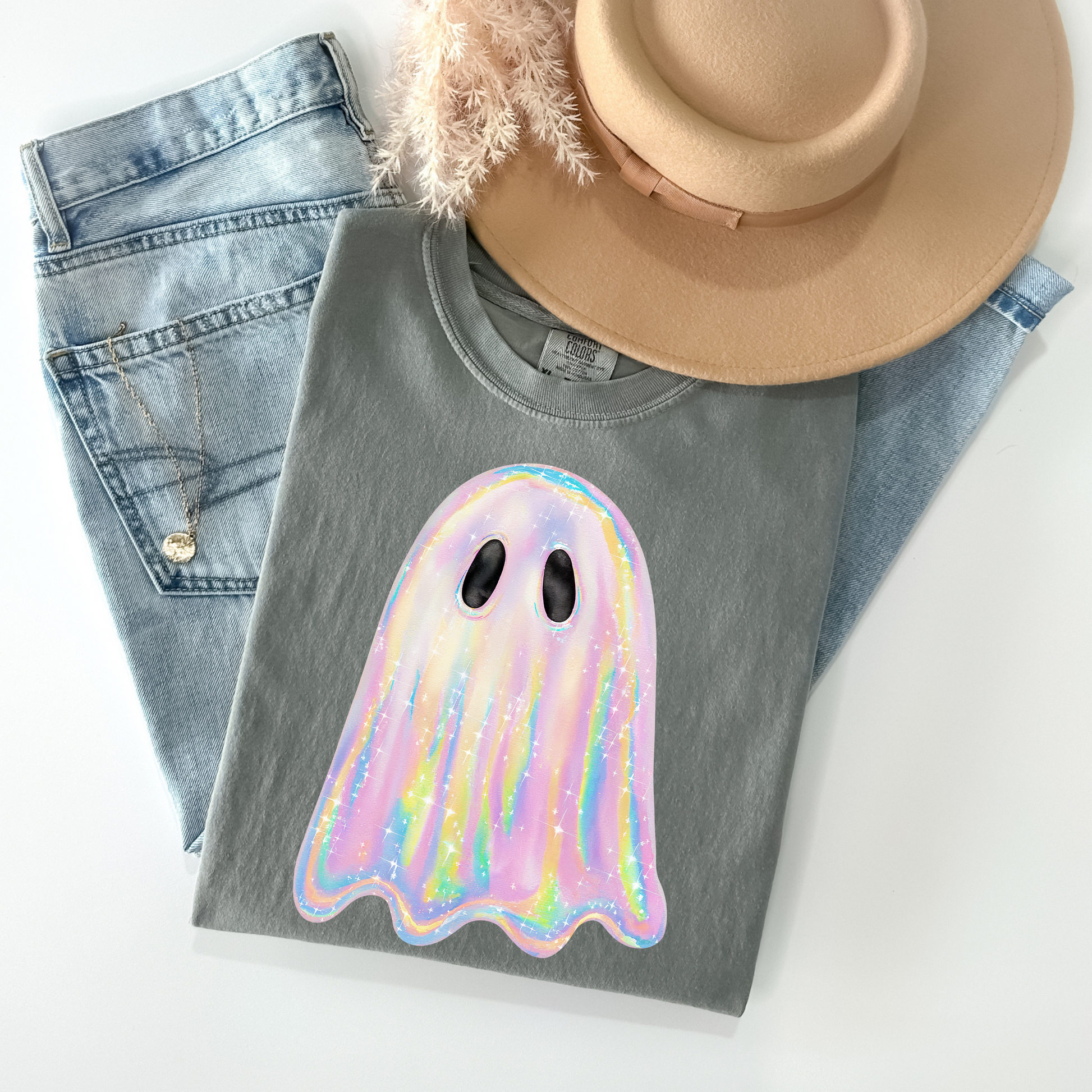 Sparkly Holographic Ghost T-Shirt - WaveBerry Threads