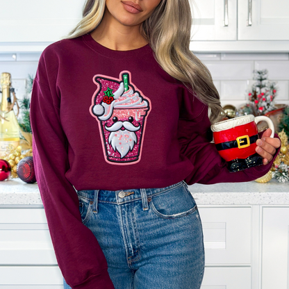 Christmas Iced Coffee Santa Crewneck Sweatshirt - WaveBerry Threads