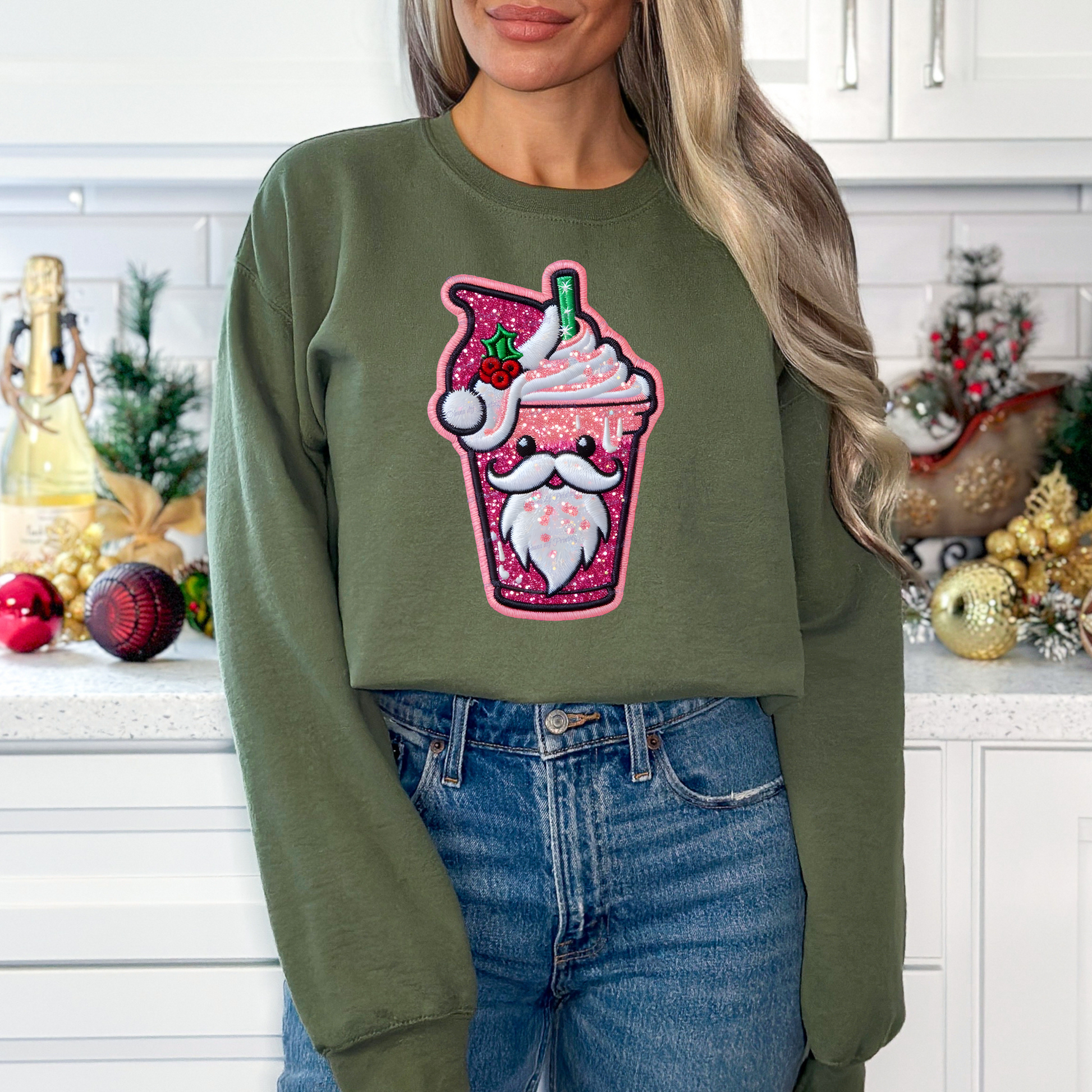 Christmas Iced Coffee Santa Crewneck Sweatshirt - WaveBerry Threads