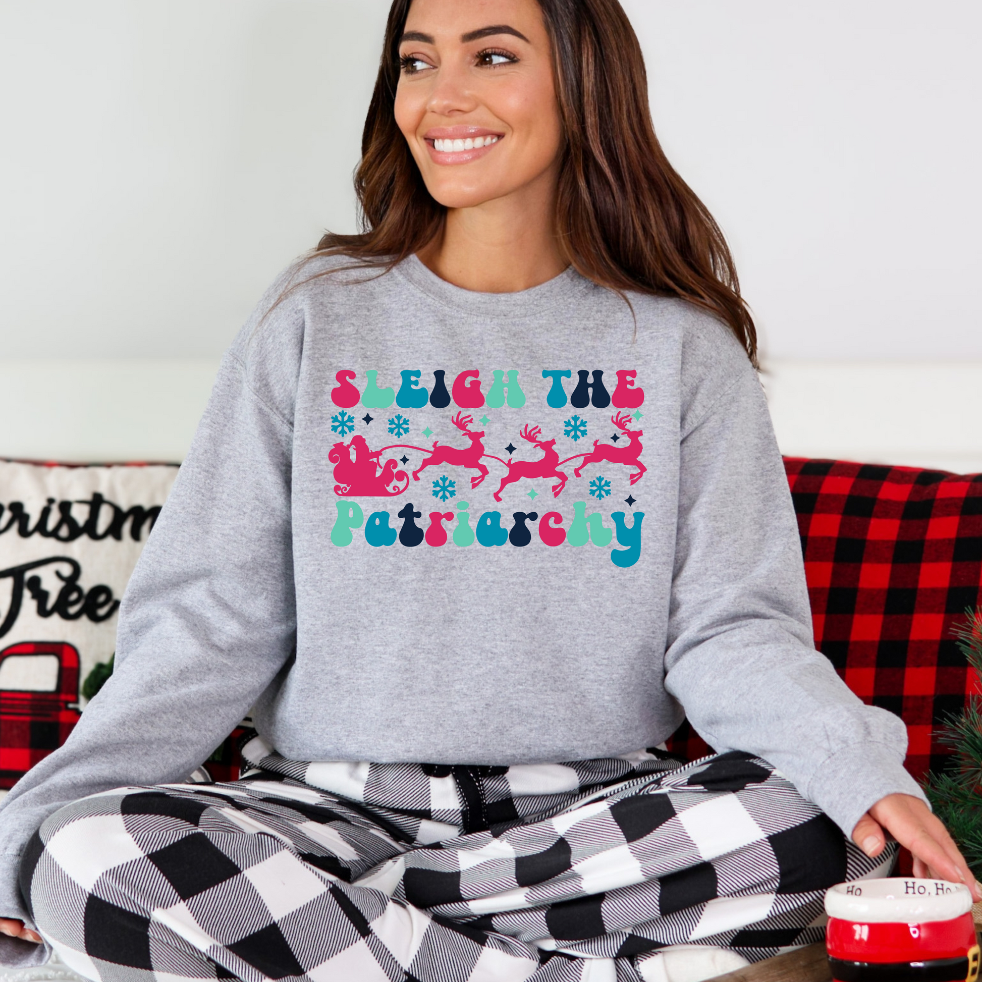 Sleigh the Patriarchy Christmas Crewneck Sweatshirt - WaveBerry Threads