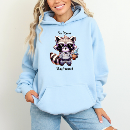 Sip Strong Stay Focused Raccoon Iced Coffee Hoodie Sweatshirt