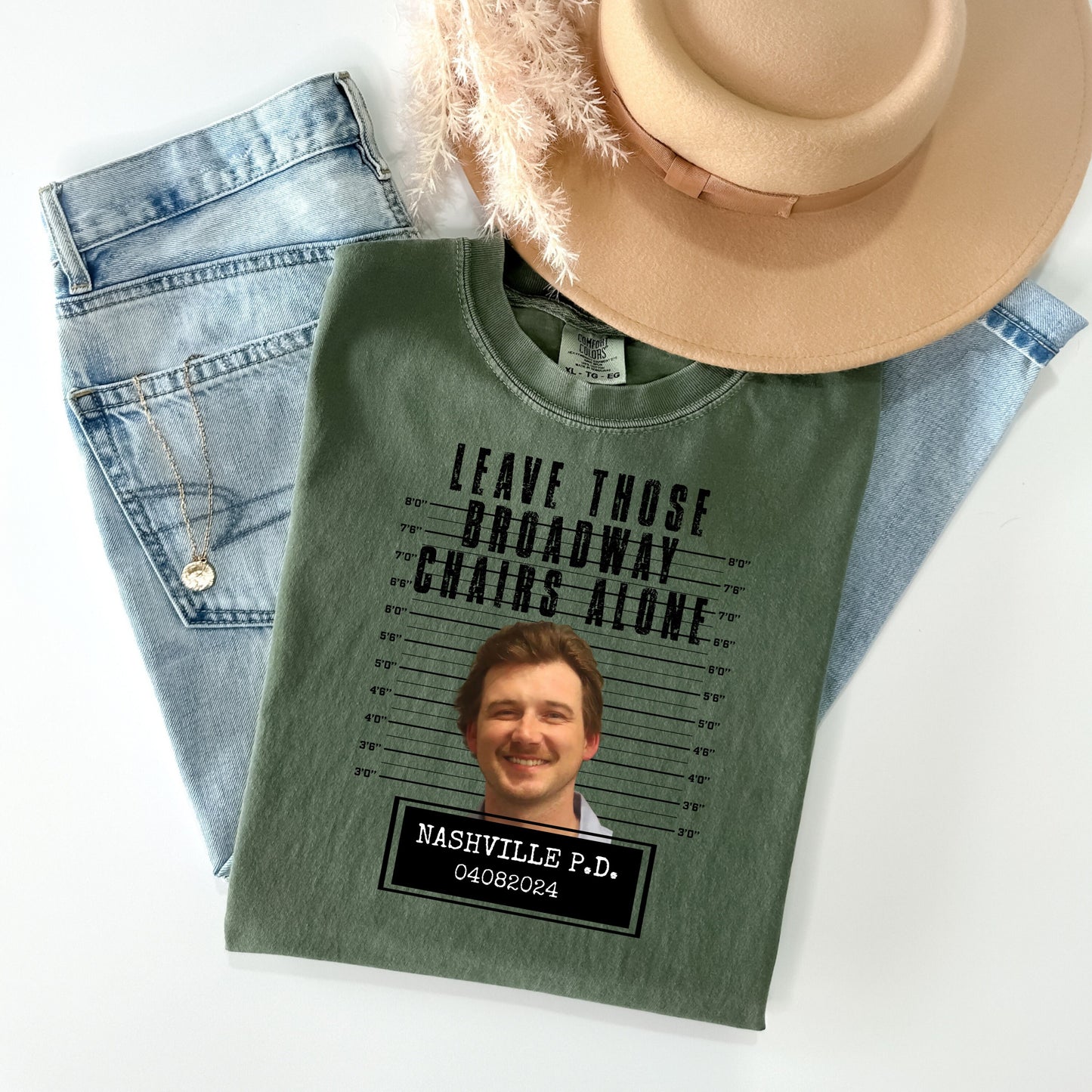 Morgan Wallen Mugshot T-Shirt Leave Those Broadway Chairs Alone - WaveBerry Threads