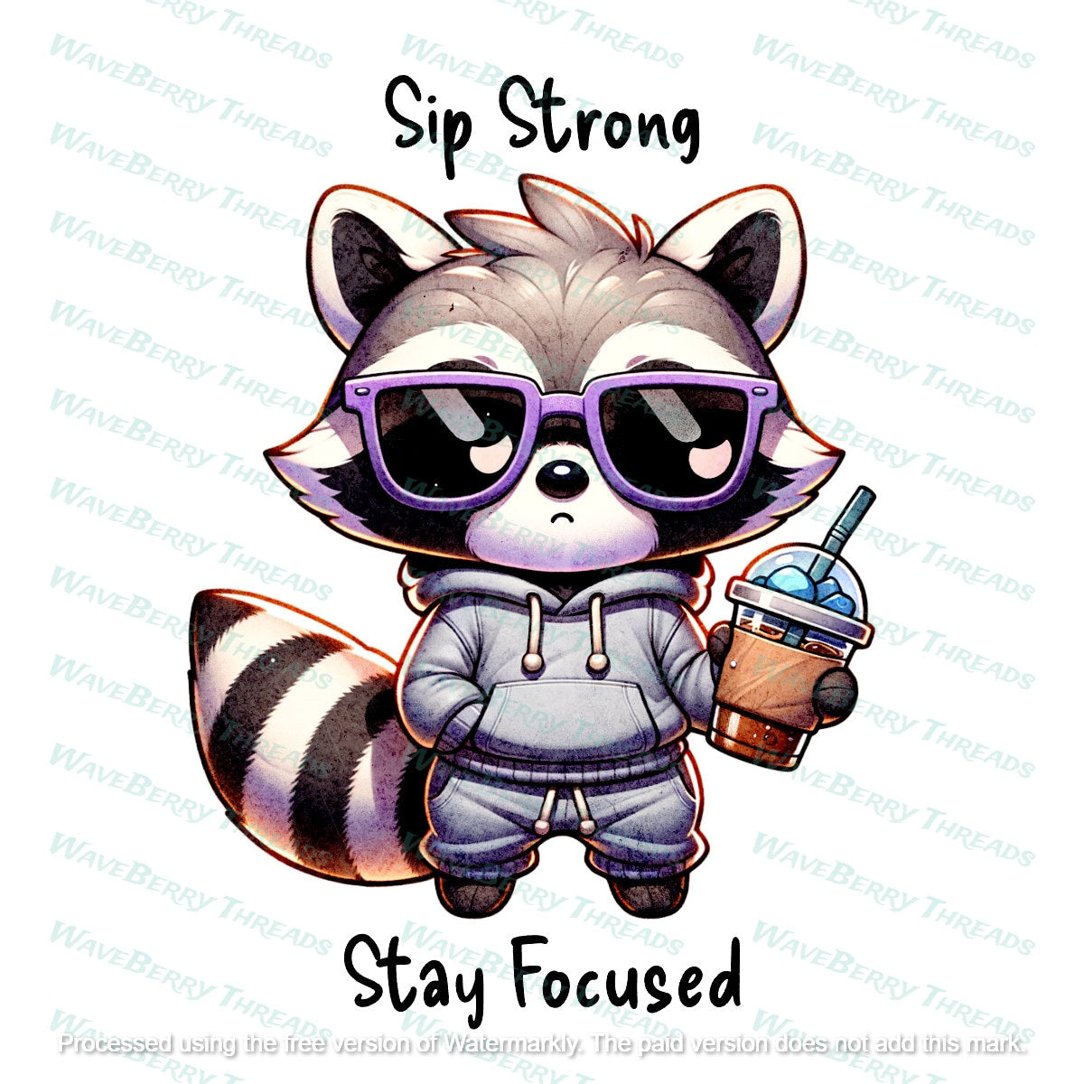 Sip Strong Stay Focused Raccoon Iced Coffee Hoodie Sweatshirt