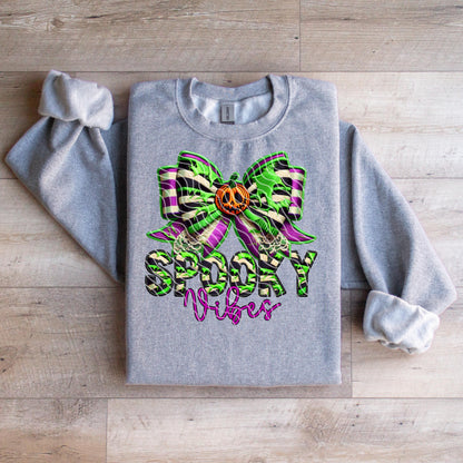 Halloween Spooky Vibes Faux Embroidery Bow Beetlejuice Sweatshirt