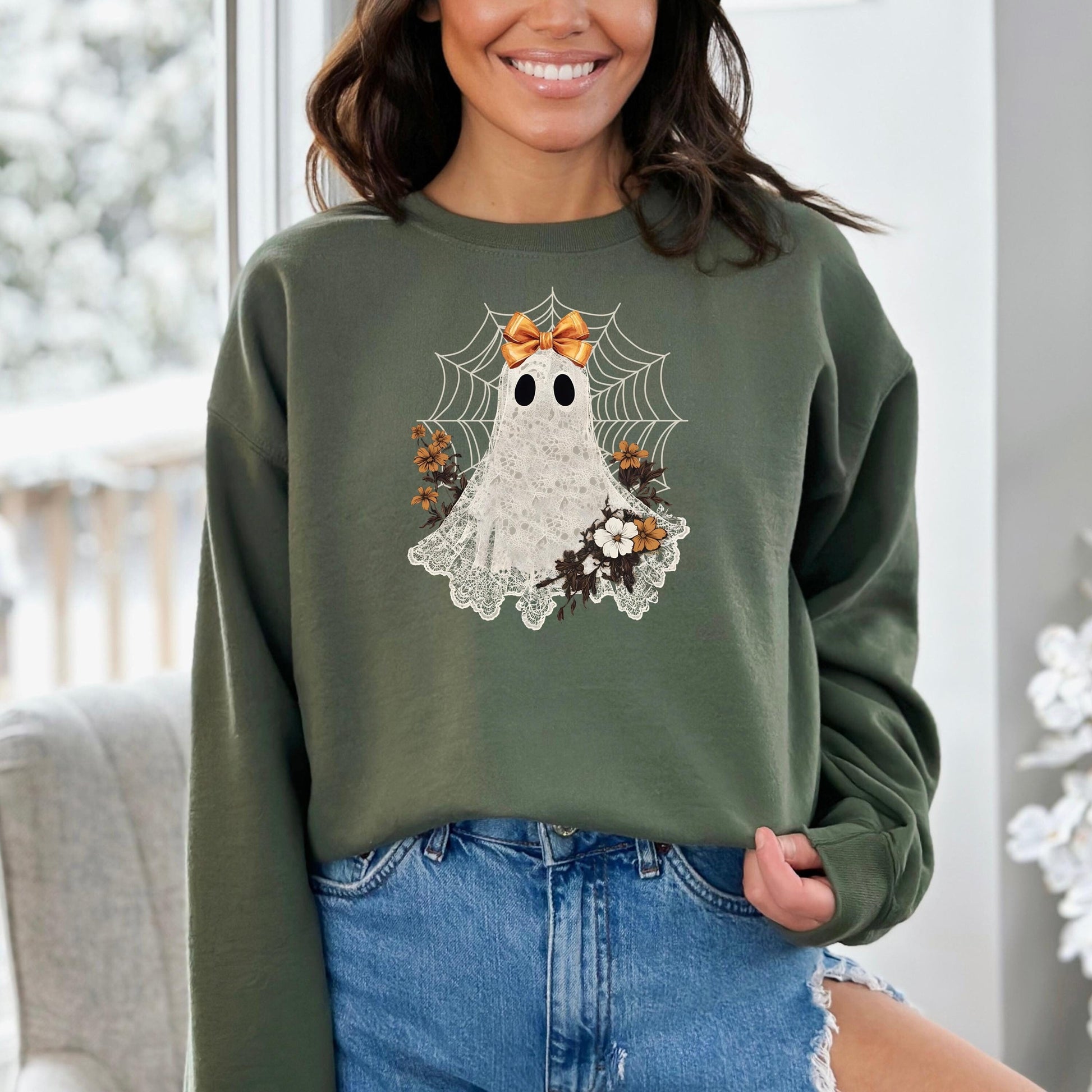 Floral Ghost Floral Lace Sweatshirt - WaveBerry Threads