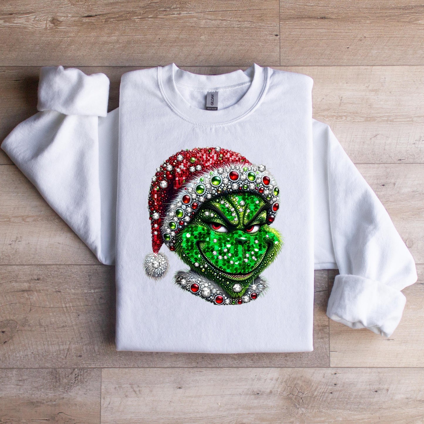 Grinch Faux Rhinestone Sweatshirt - WaveBerry Threads