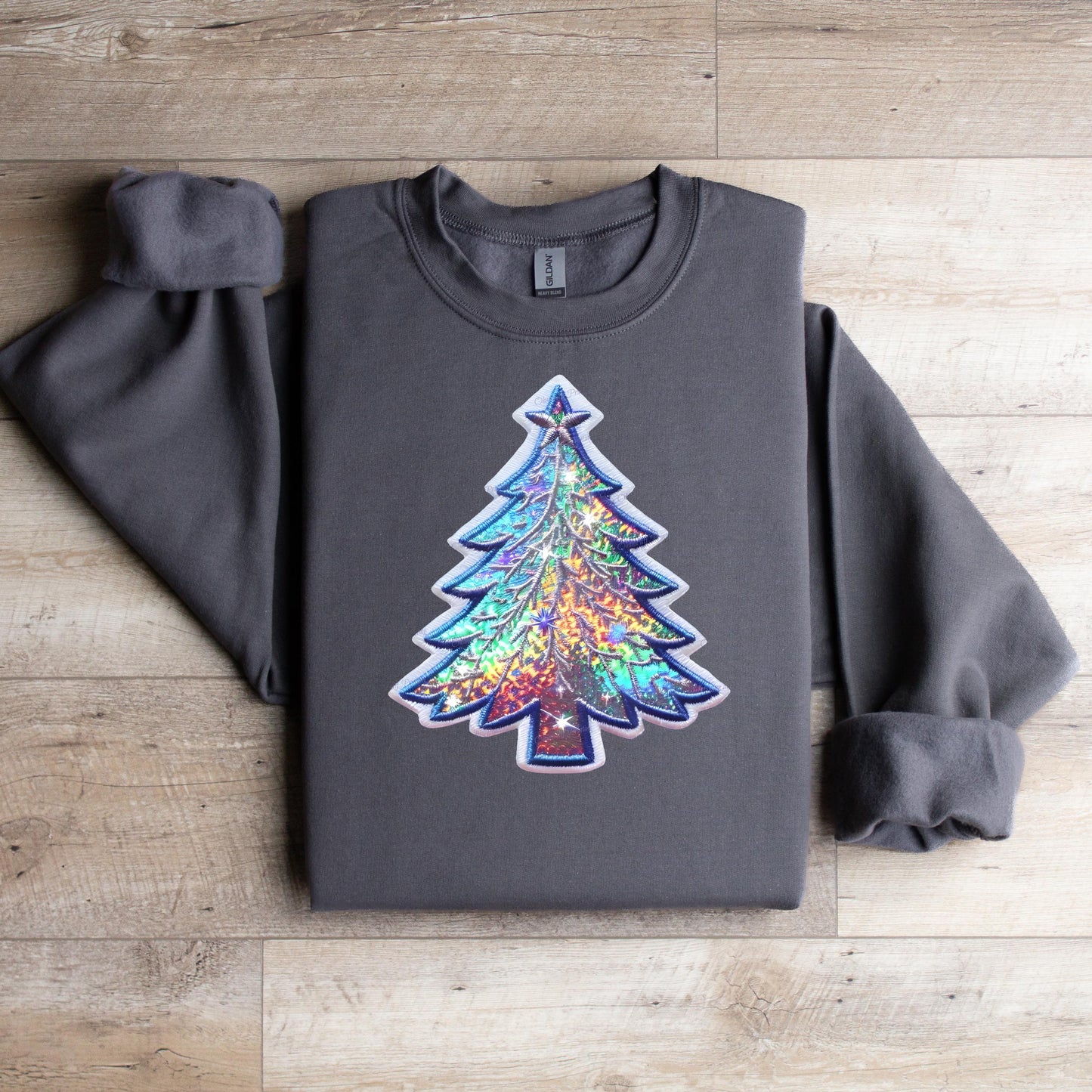 Custom Iridescent Christmas Tree Sweatshirt - WaveBerry Threads