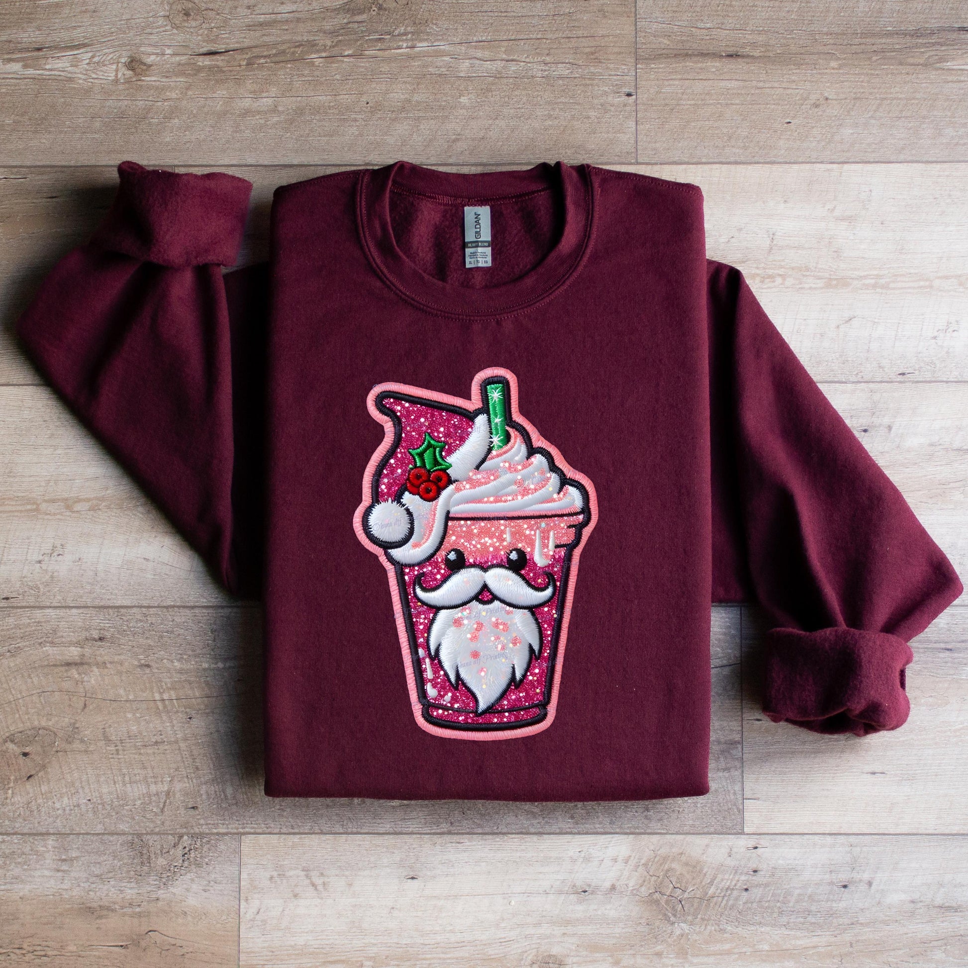 Christmas Iced Coffee Santa Crewneck Sweatshirt - WaveBerry Threads