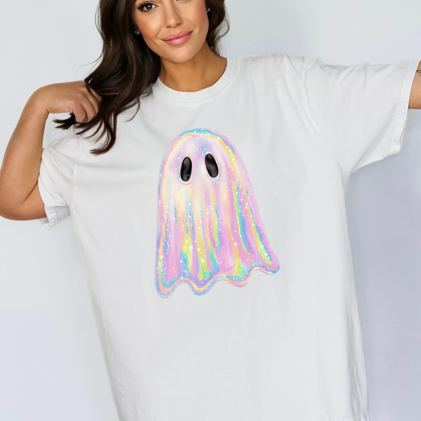 Sparkly Holographic Ghost T-Shirt - WaveBerry Threads