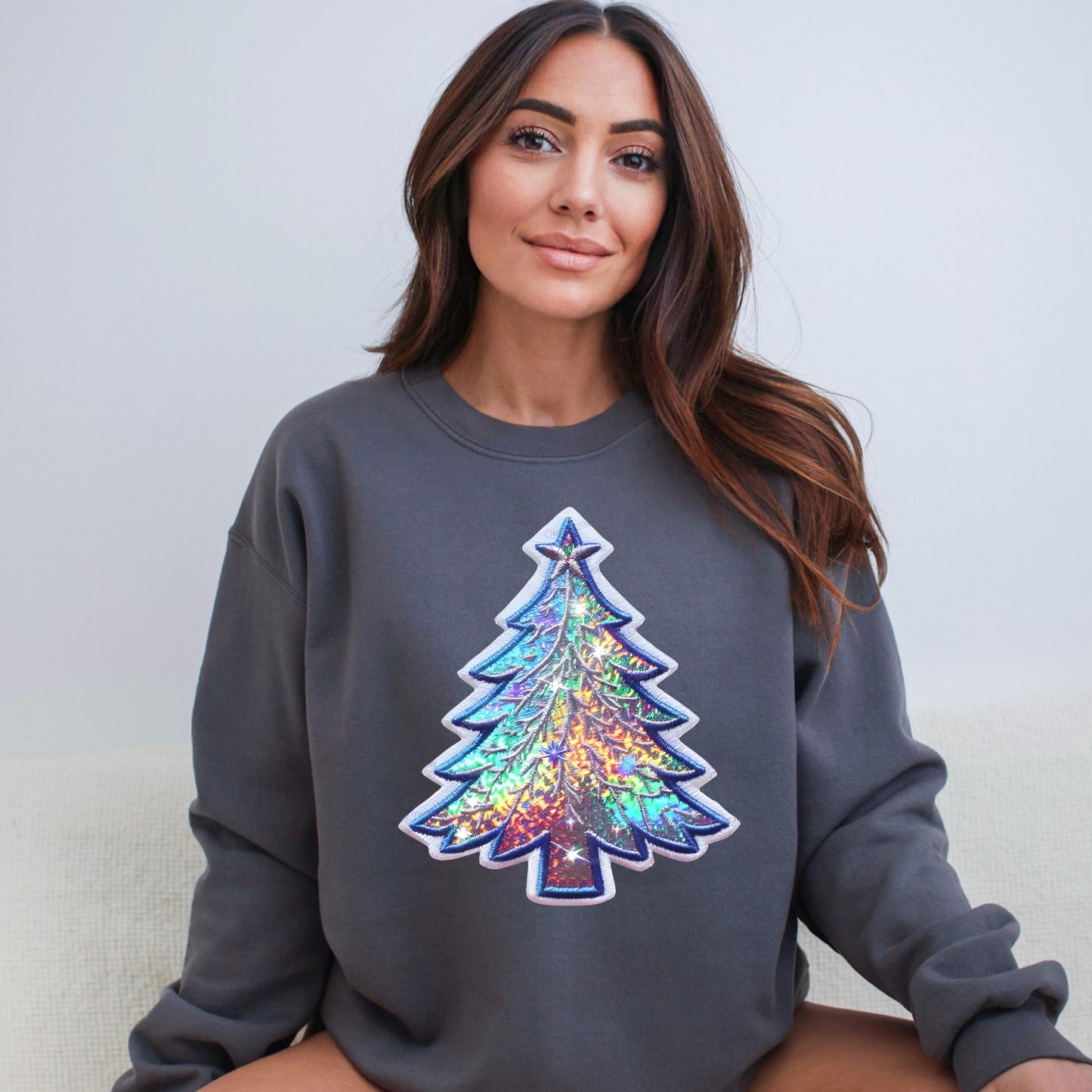 Custom Iridescent Christmas Tree Sweatshirt - WaveBerry Threads